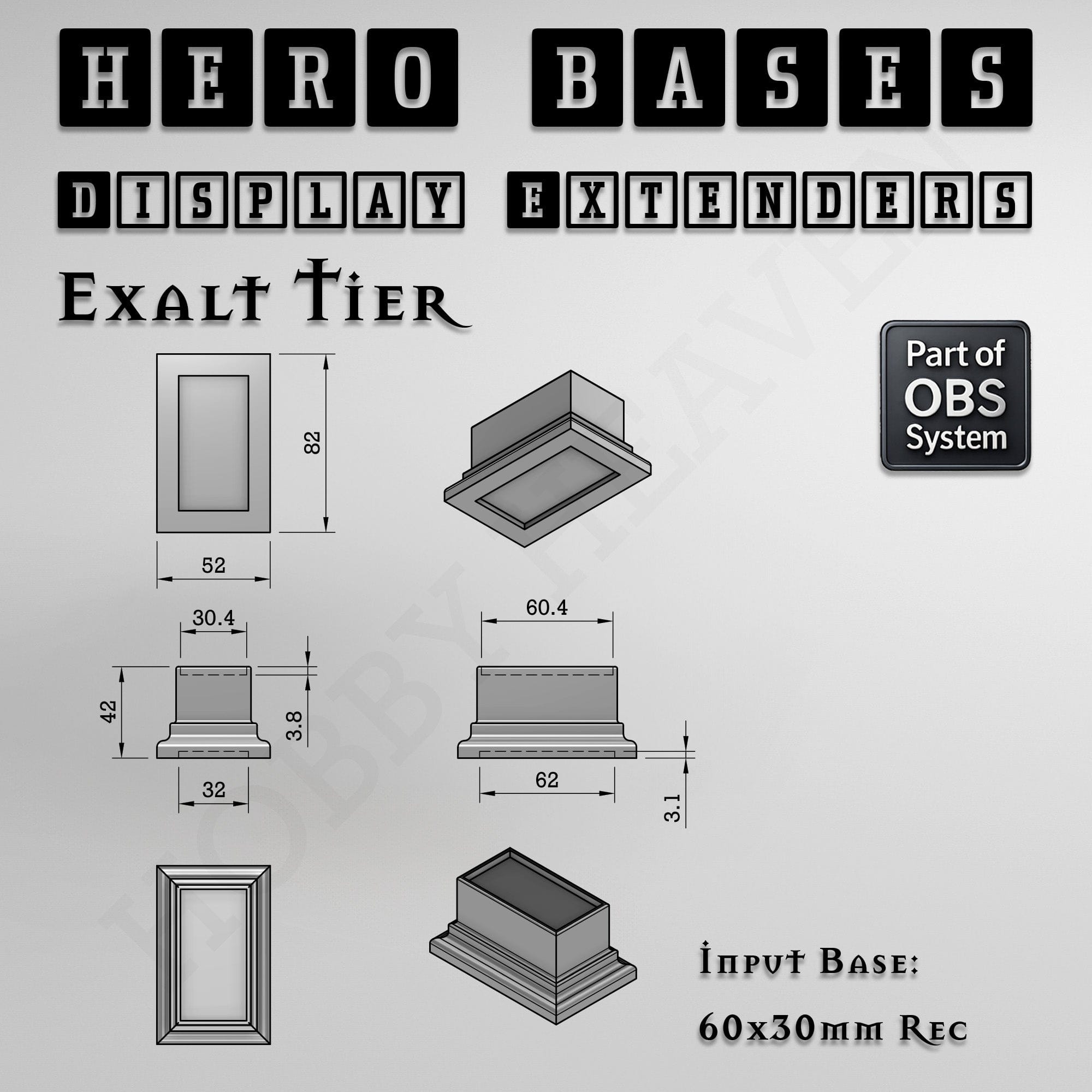 Plastic Bases Hero Bases Display Extenders | Squares and Rectangles | Convert Gaming Bases to Display Bases & Plinths