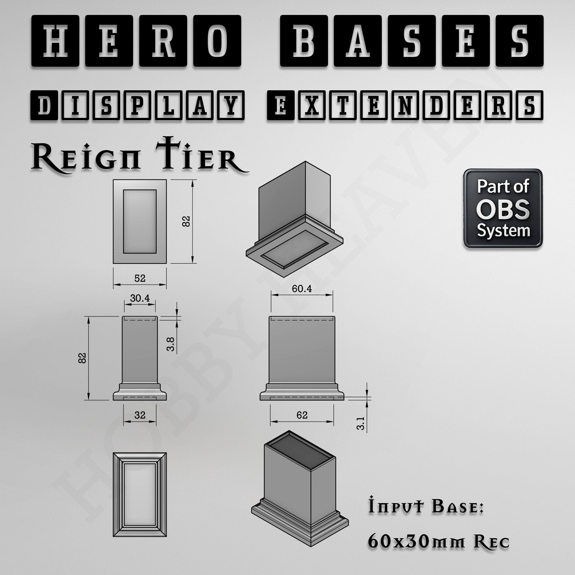 Plastic Bases Hero Bases Display Extenders | Squares and Rectangles | Convert Gaming Bases to Display Bases & Plinths