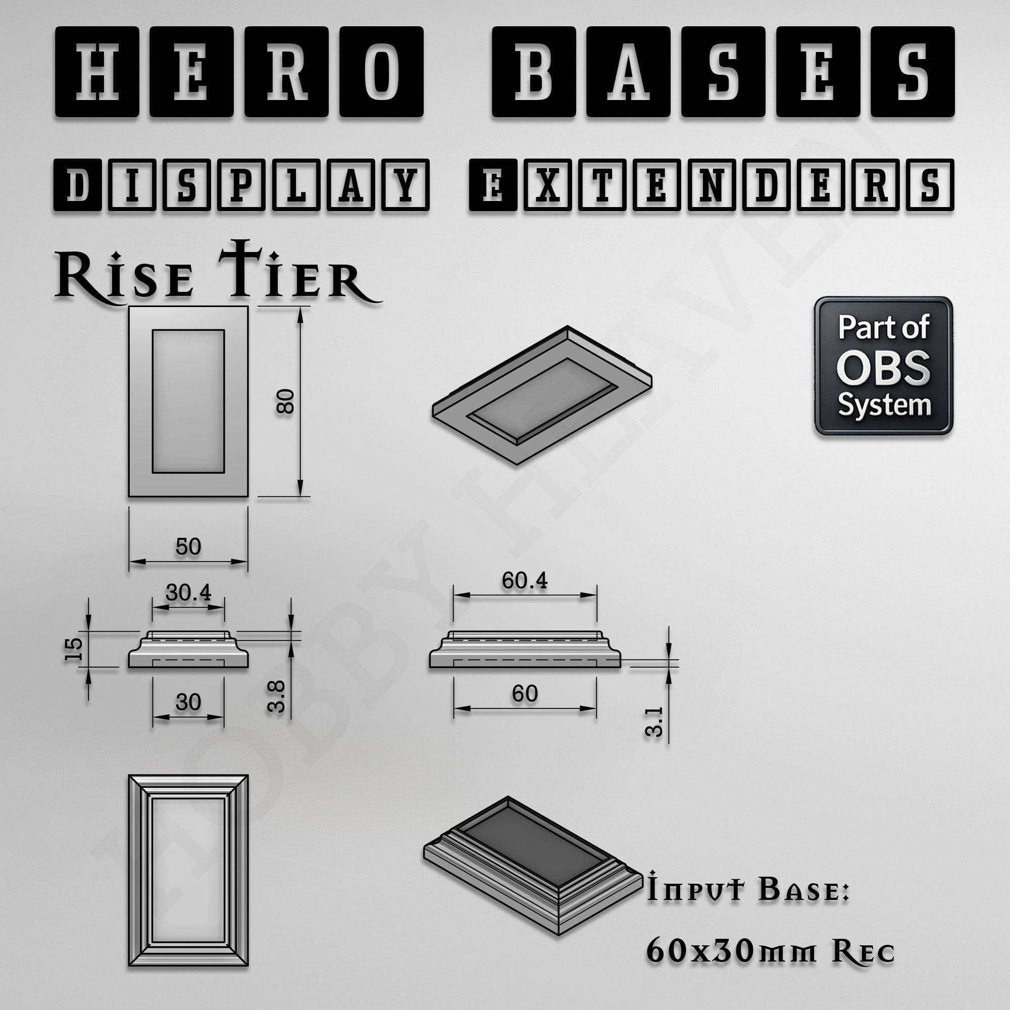 Plastic Bases Hero Bases Display Extenders | Squares and Rectangles | Convert Gaming Bases to Display Bases & Plinths