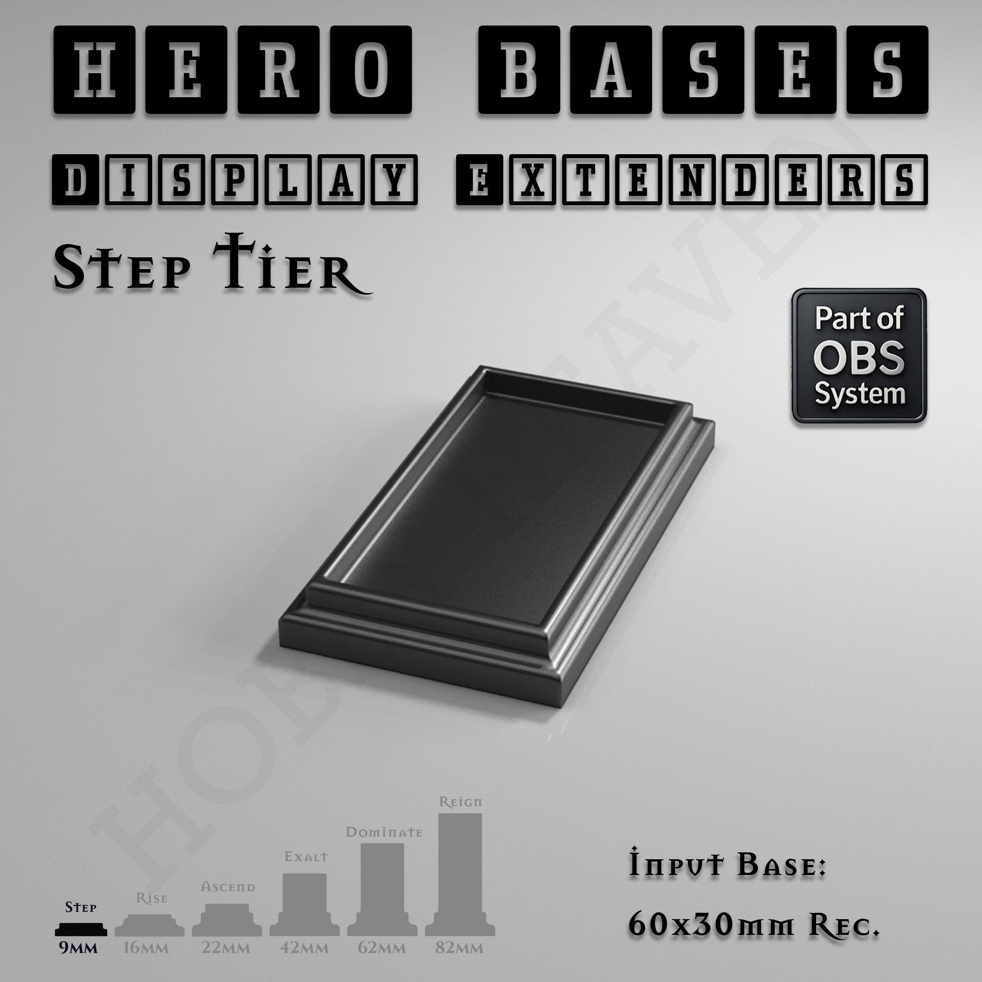 Plastic Bases Hero Bases Display Extenders | Squares and Rectangles | Convert Gaming Bases to Display Bases & Plinths