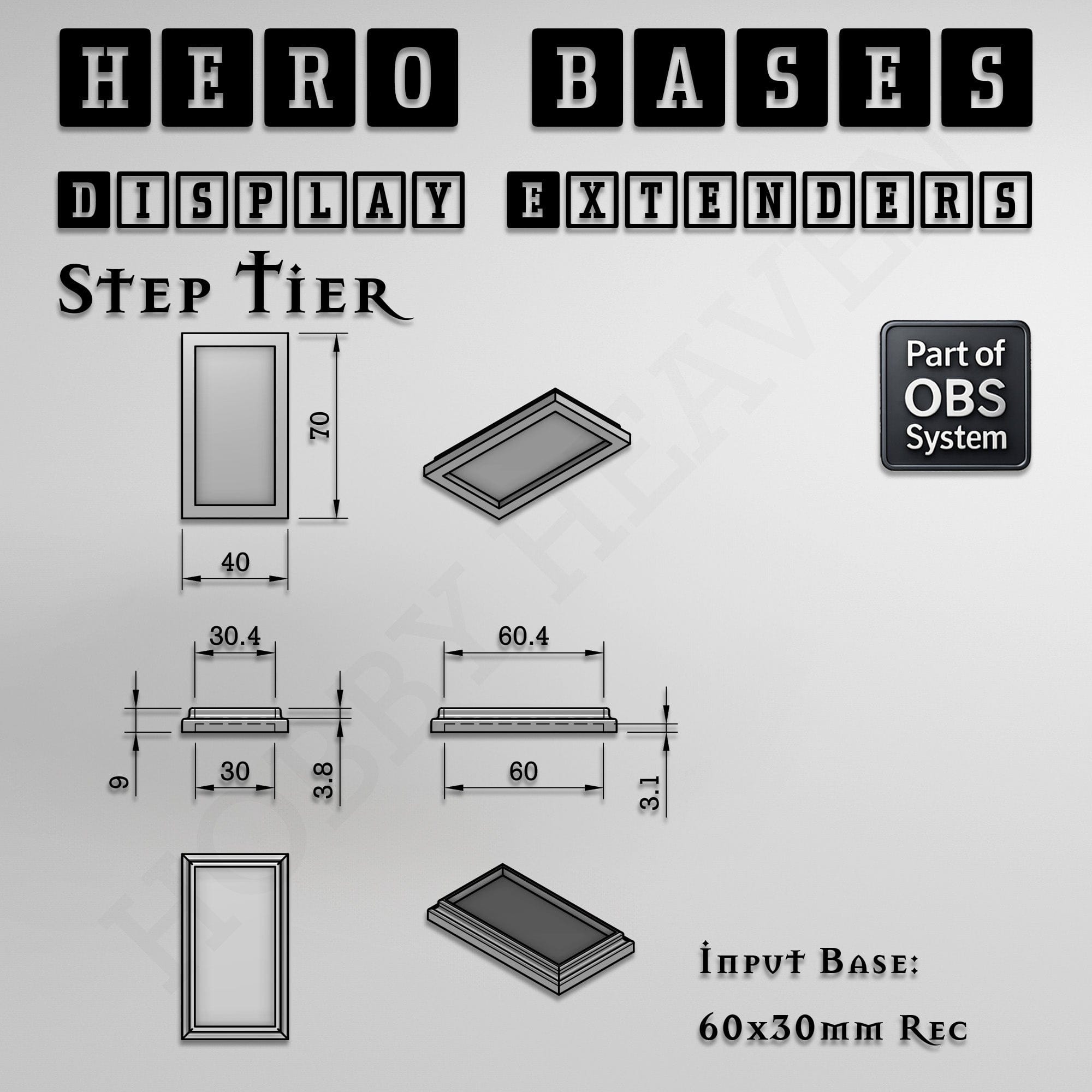 Plastic Bases Hero Bases Display Extenders | Squares and Rectangles | Convert Gaming Bases to Display Bases & Plinths