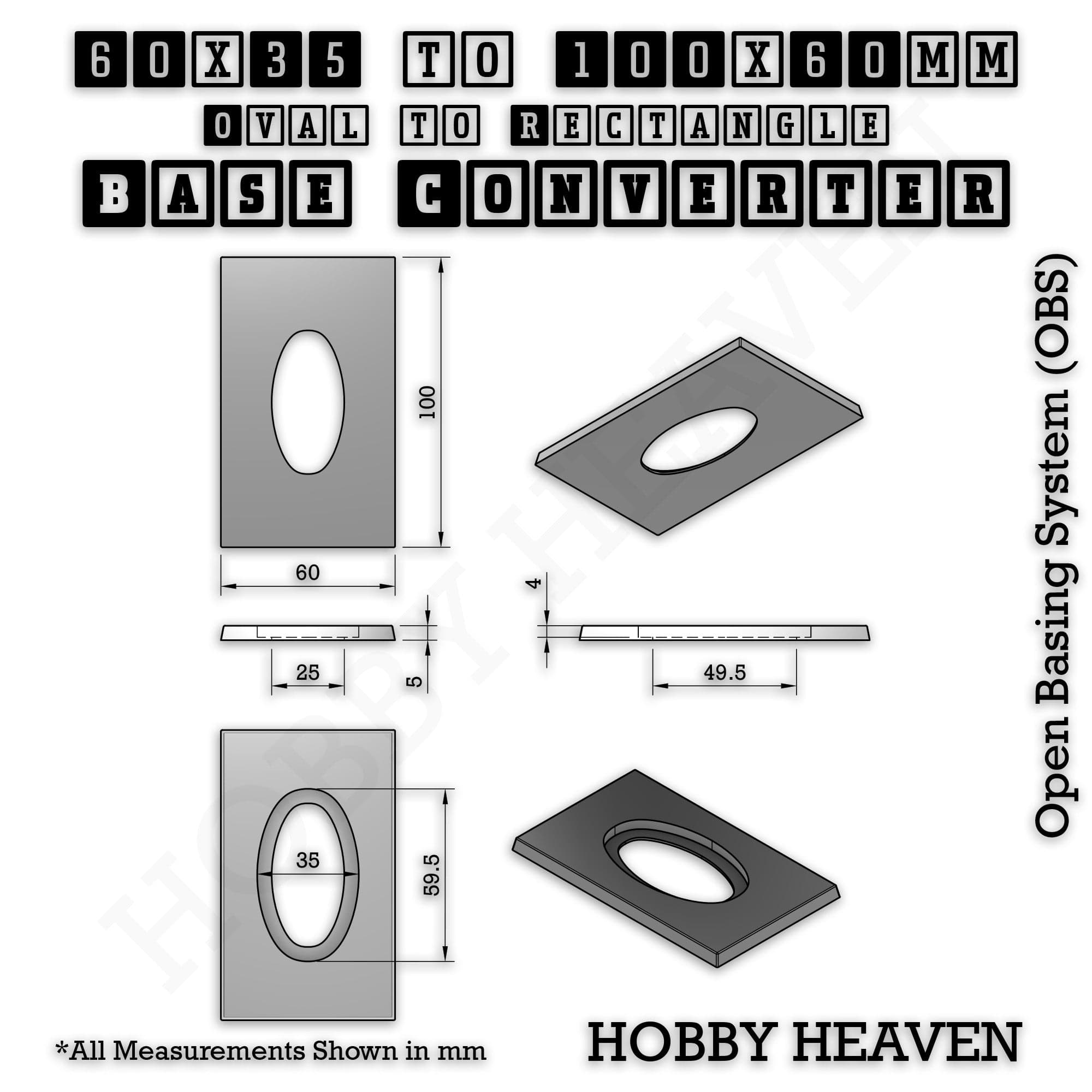 Base Converter Wargaming Oval to Rectangle Base Converters – Tabletop Games | 3D Printed Tabletop Accessories