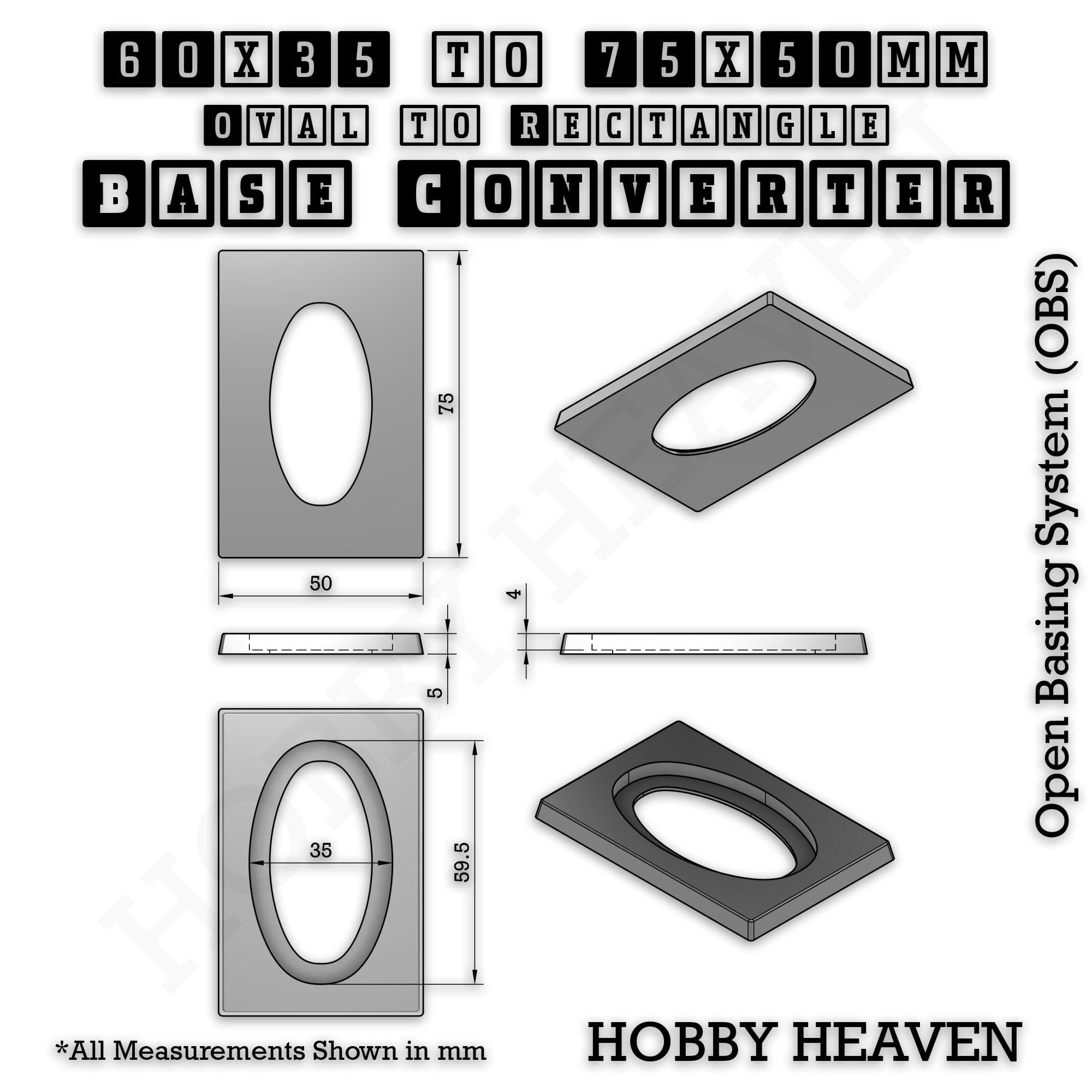 Base Converter Wargaming Oval to Rectangle Base Converters – Tabletop Games | 3D Printed Tabletop Accessories
