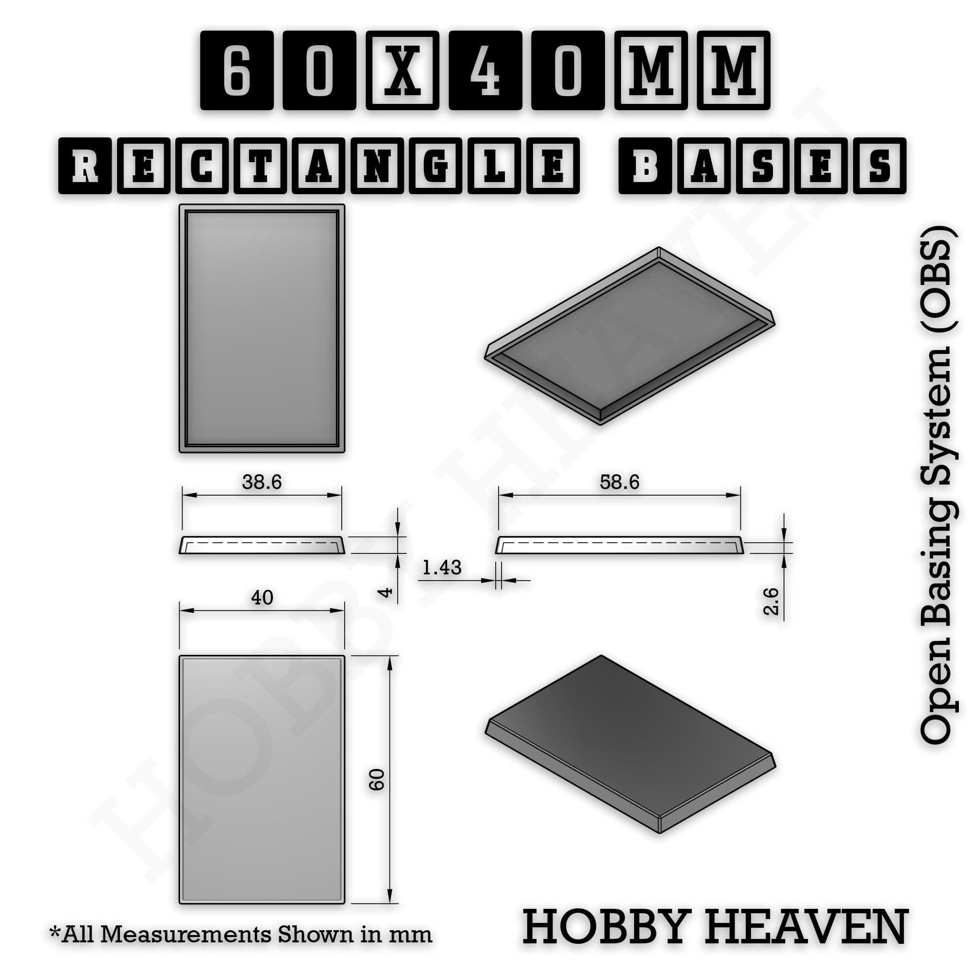 Base Rectangle Bases Range Sizes - 75x30mm to 125x40mm Medium Sizes 3d Print Full Range Tabletop Games