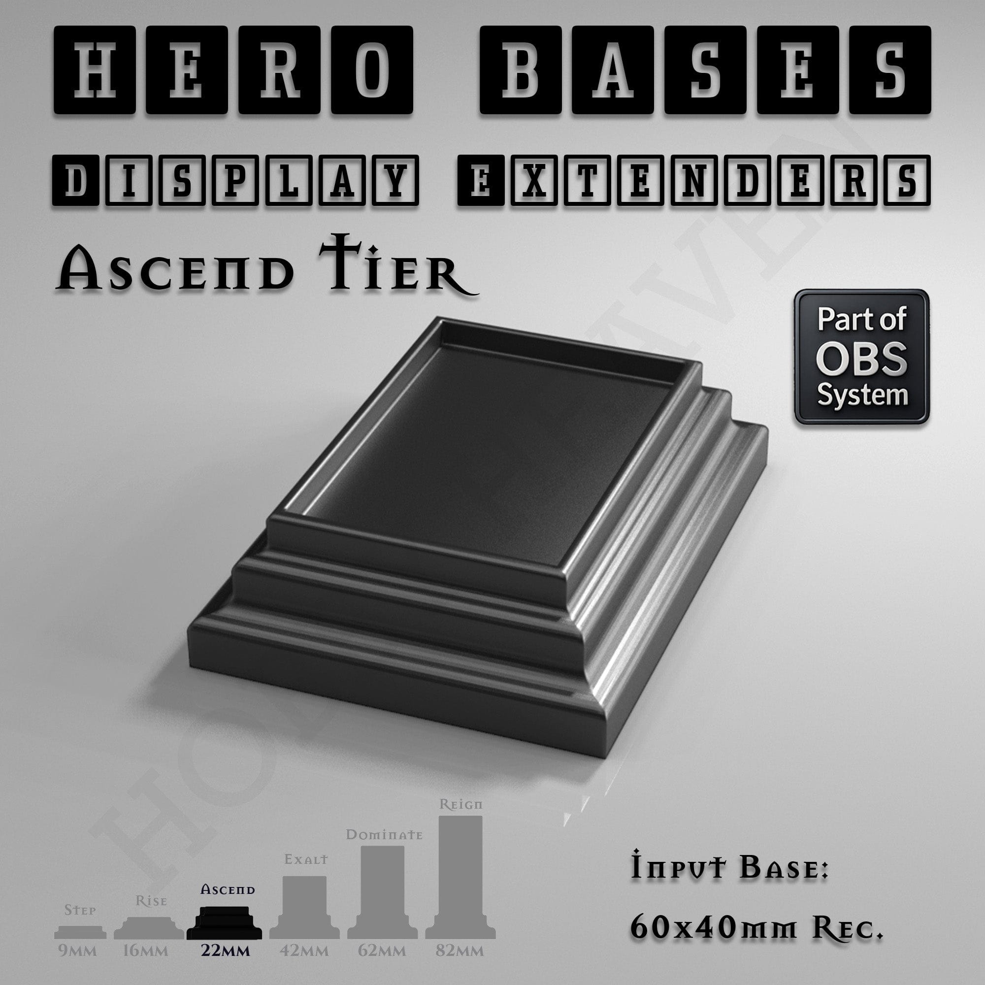 Plastic Bases Hero Bases Display Extenders | Squares and Rectangles | Convert Gaming Bases to Display Bases & Plinths