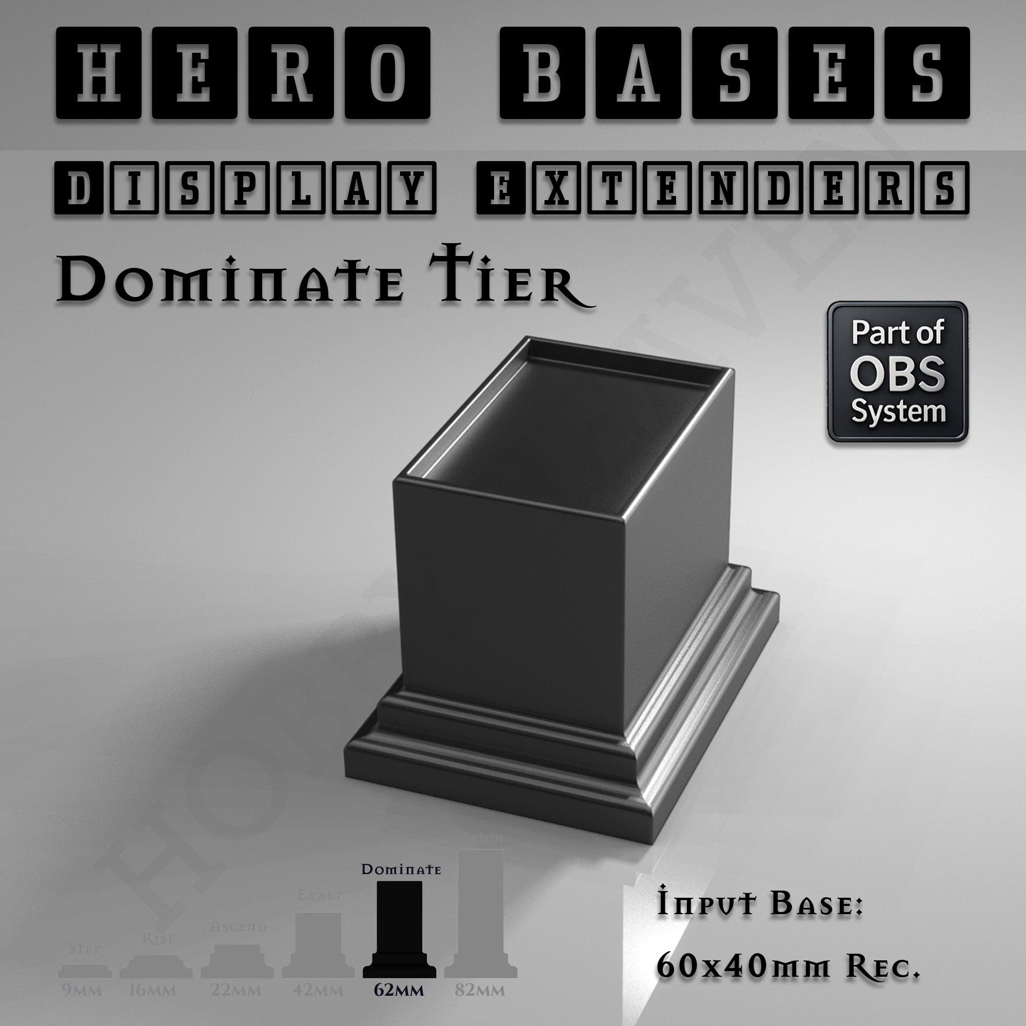 Plastic Bases Hero Bases Display Extenders | Squares and Rectangles | Convert Gaming Bases to Display Bases & Plinths