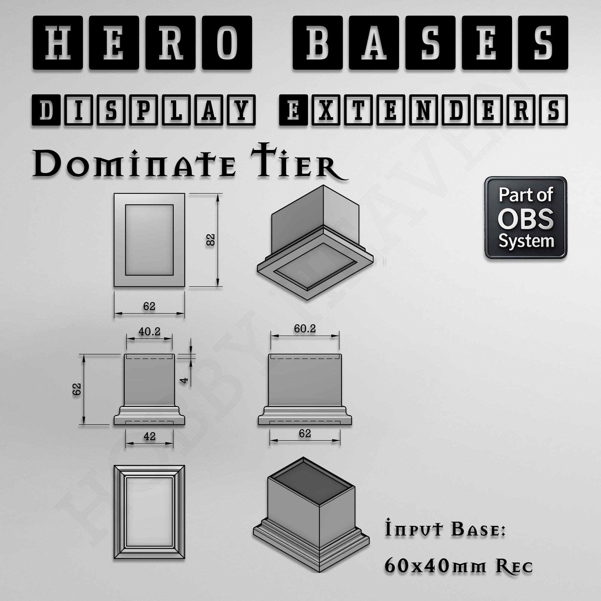 Plastic Bases Hero Bases Display Extenders | Squares and Rectangles | Convert Gaming Bases to Display Bases & Plinths