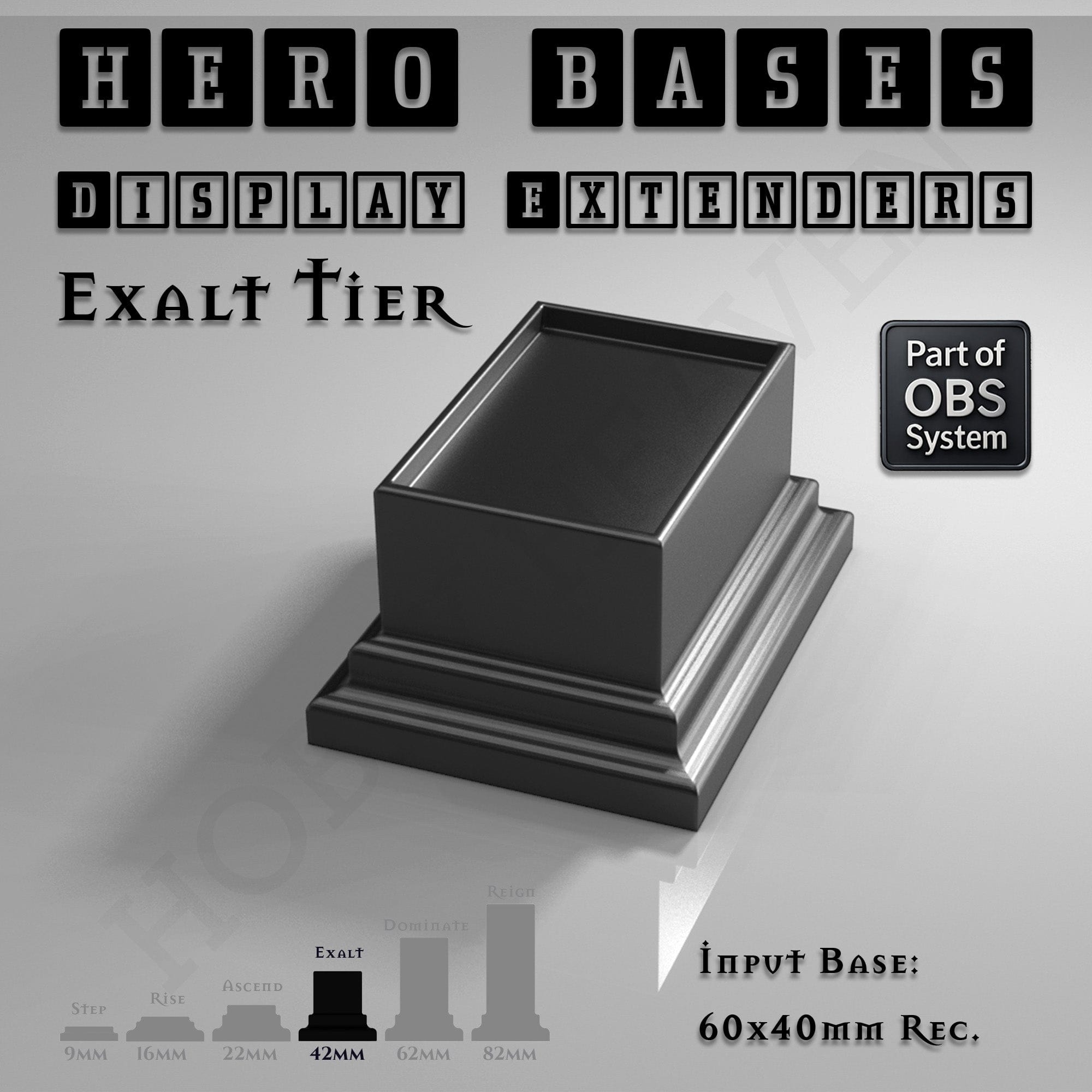 Plastic Bases Hero Bases Display Extenders | Squares and Rectangles | Convert Gaming Bases to Display Bases & Plinths