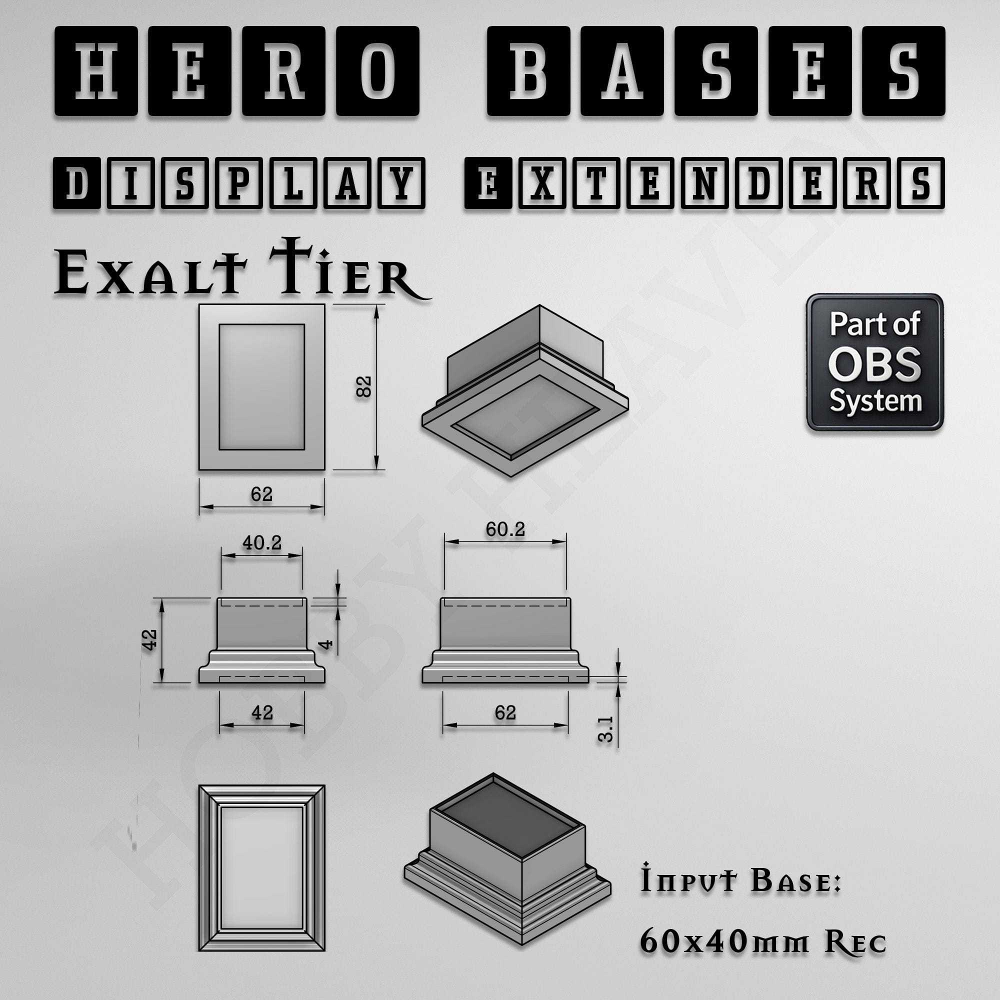 Plastic Bases Hero Bases Display Extenders | Squares and Rectangles | Convert Gaming Bases to Display Bases & Plinths