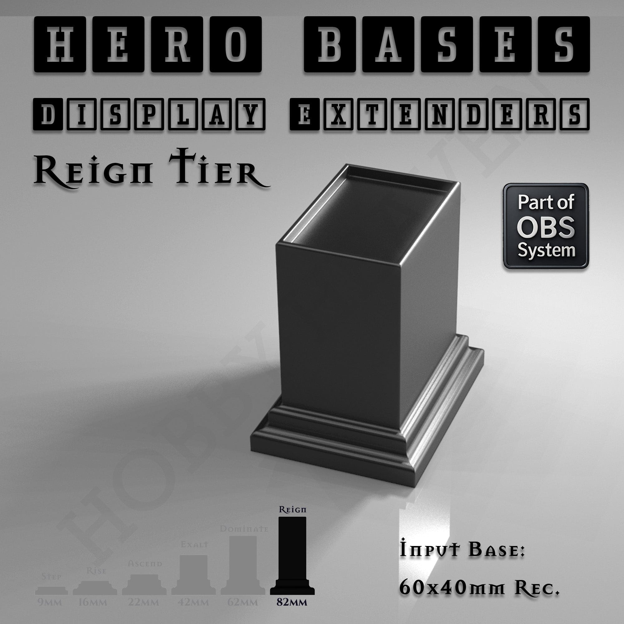 Plastic Bases Hero Bases Display Extenders | Squares and Rectangles | Convert Gaming Bases to Display Bases & Plinths