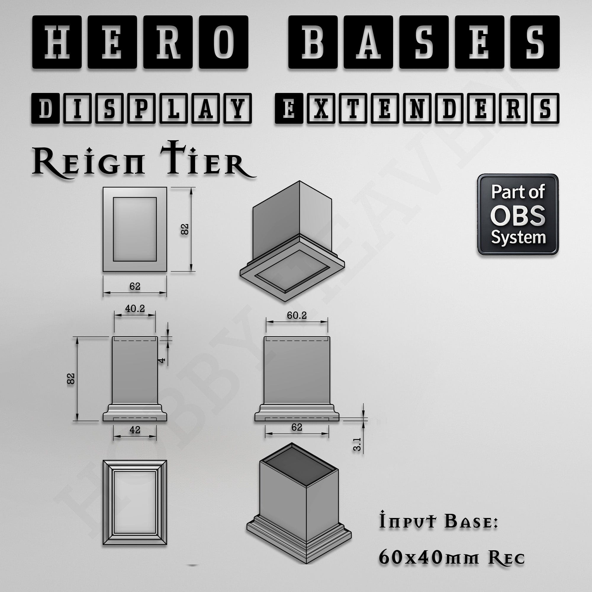 Plastic Bases Hero Bases Display Extenders | Squares and Rectangles | Convert Gaming Bases to Display Bases & Plinths