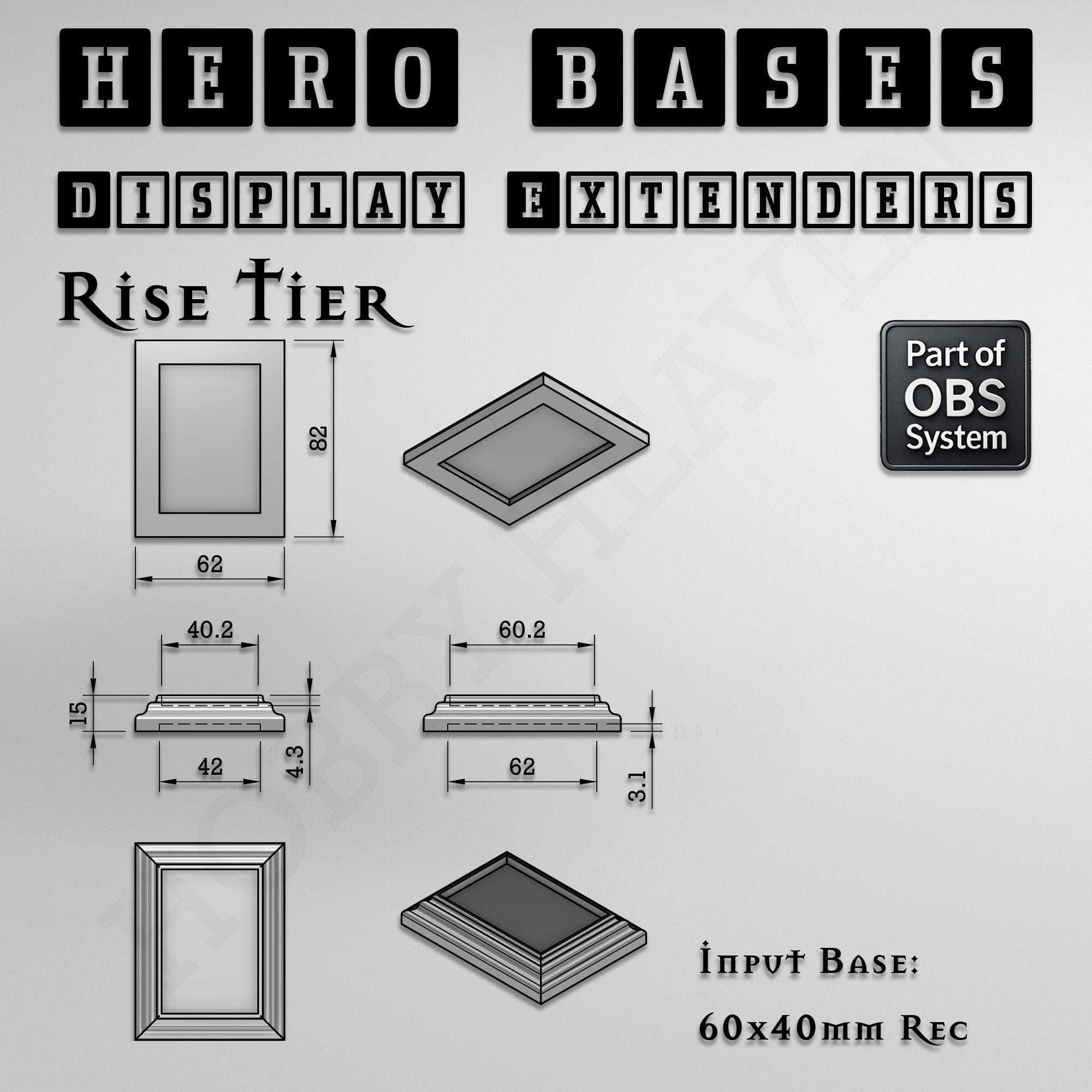 Plastic Bases Hero Bases Display Extenders | Squares and Rectangles | Convert Gaming Bases to Display Bases & Plinths