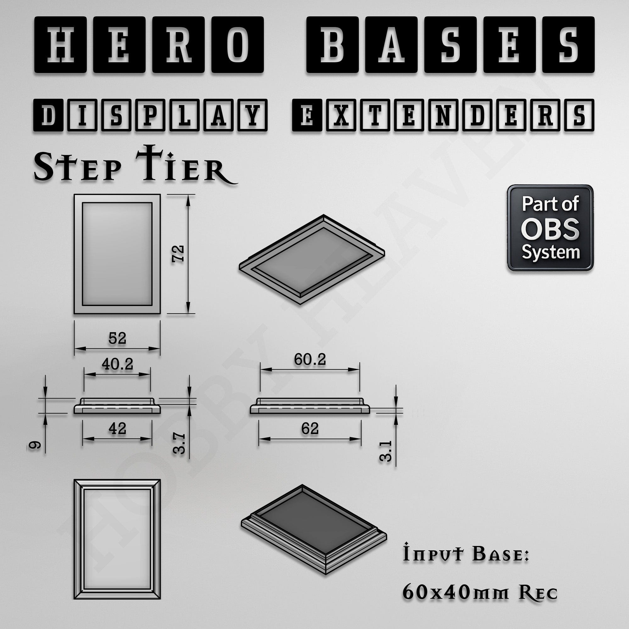 Plastic Bases Hero Bases Display Extenders | Squares and Rectangles | Convert Gaming Bases to Display Bases & Plinths