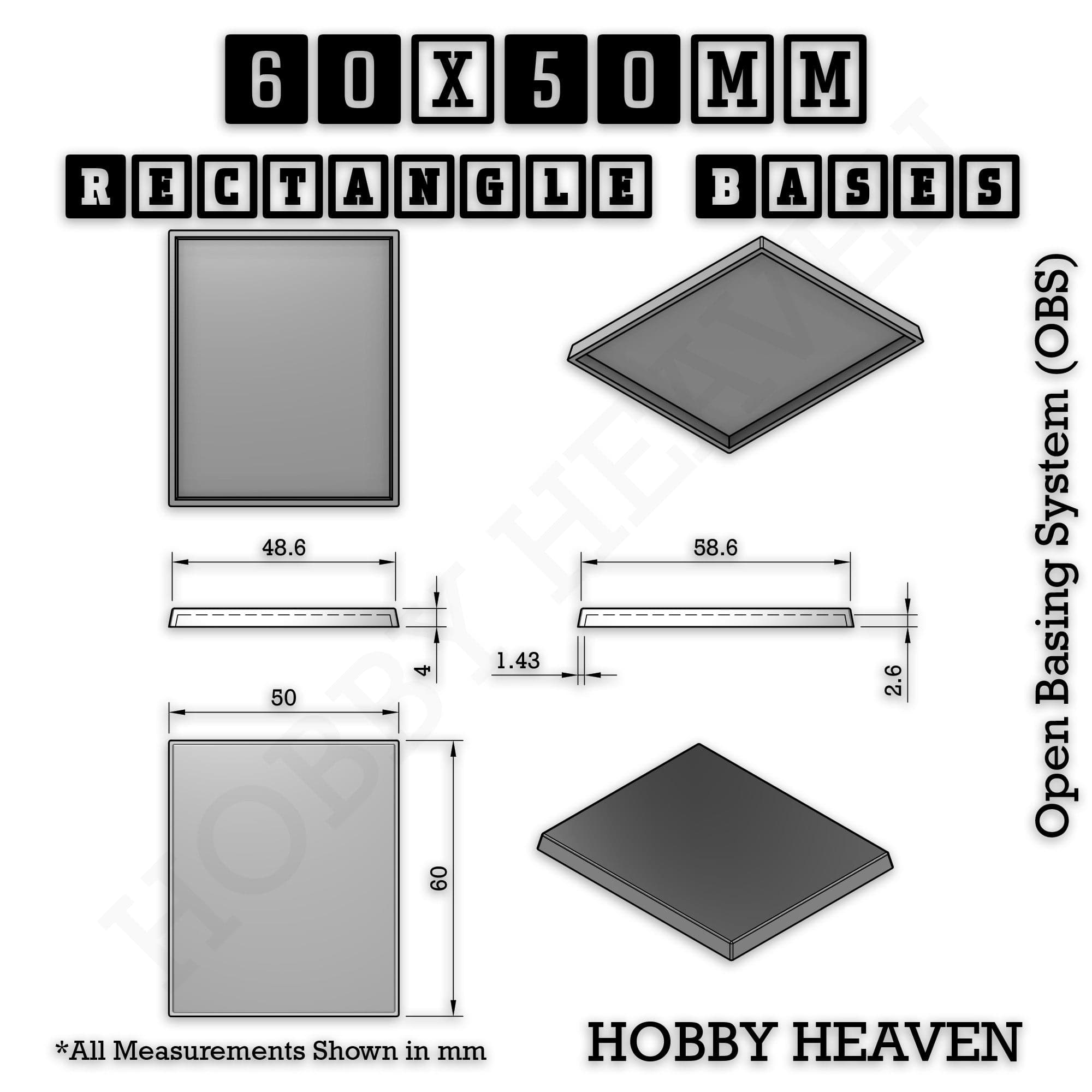 Base Rectangle Bases Range Sizes - 75x30mm to 125x40mm Medium Sizes 3d Print Full Range Tabletop Games