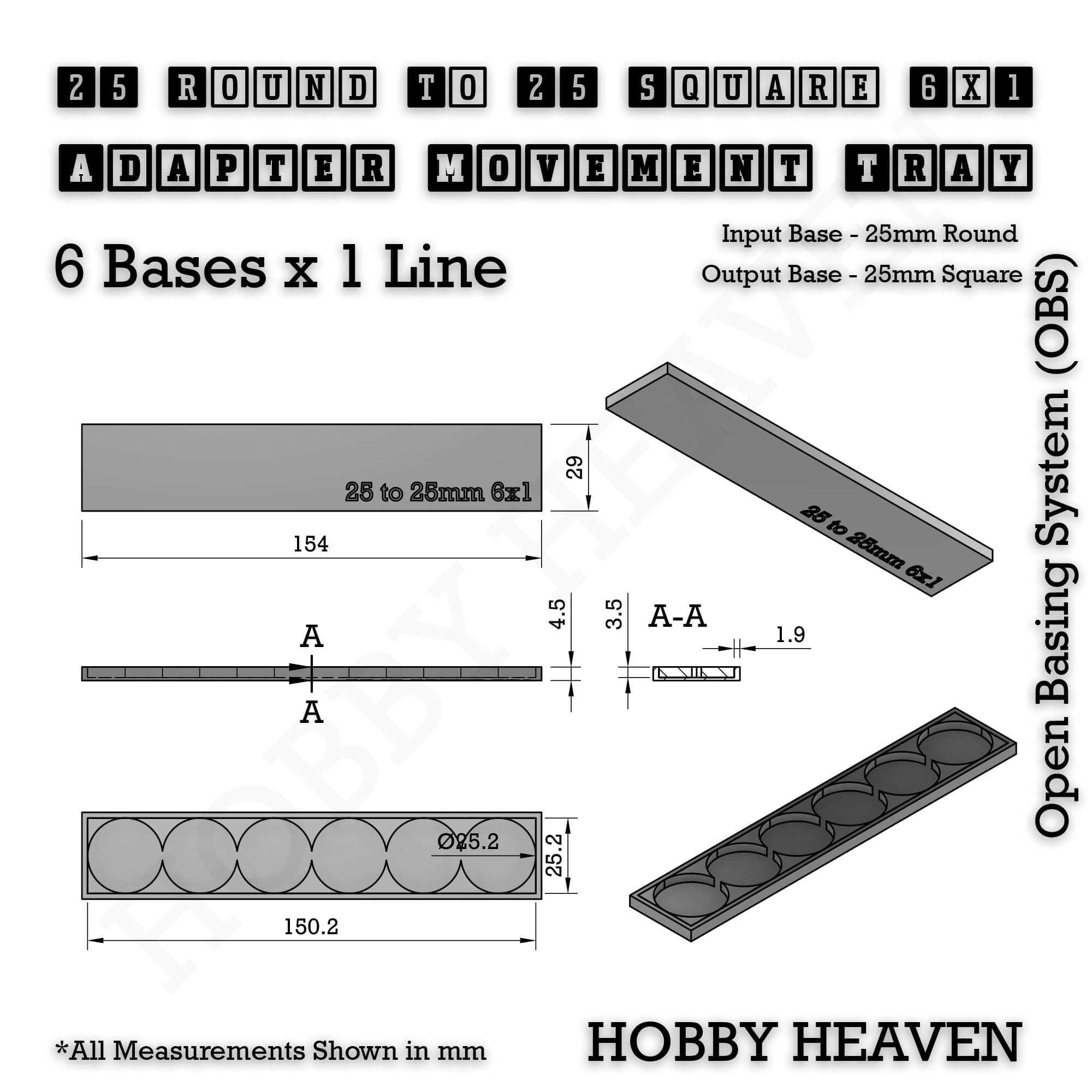 Movement Tray Round to Square Movement Trays Adapters for Tabletop Games