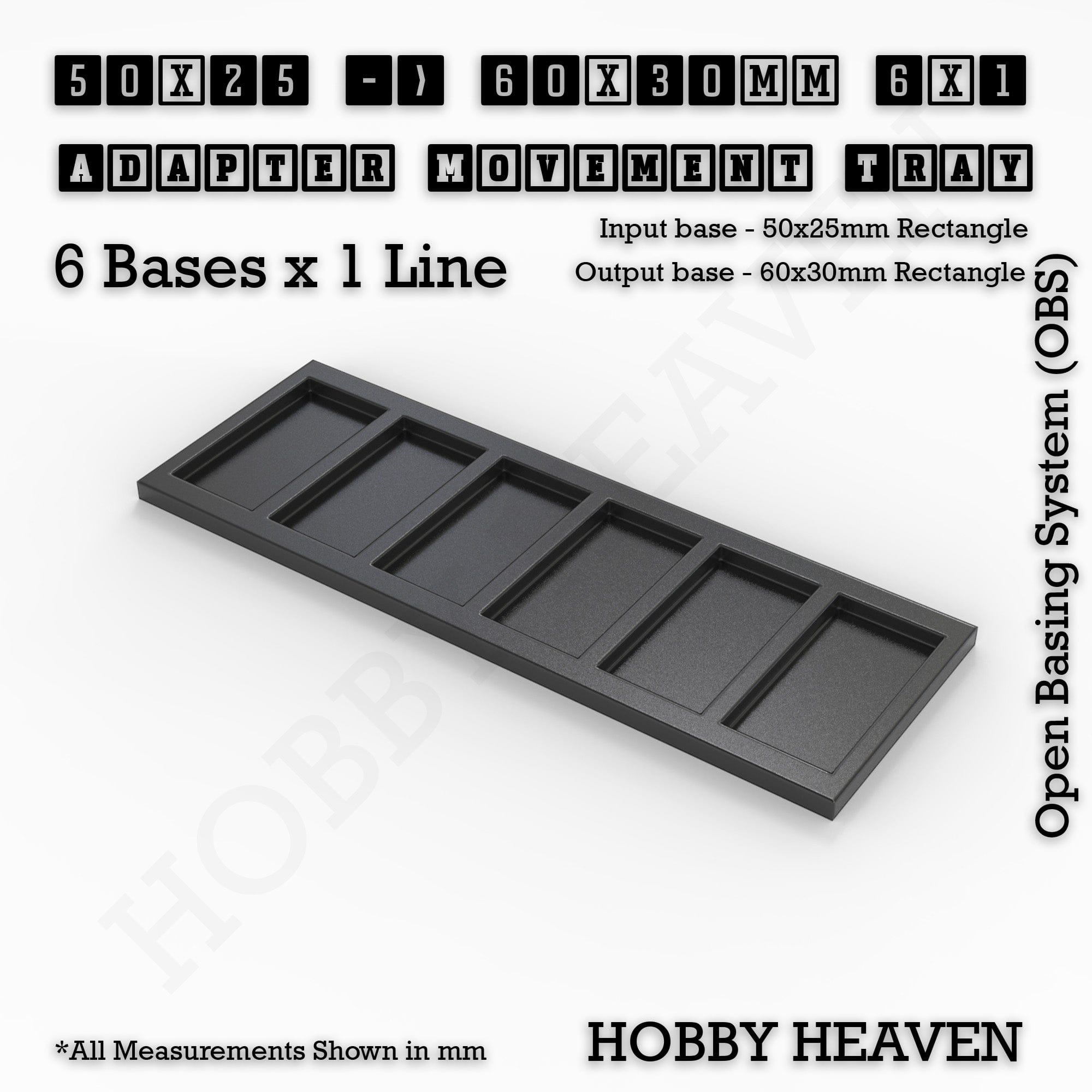 Movement Tray 50x25 to 60x30mm Adapter 6x1 (6 bases x 1 Line) Square and Rectangle Movement Trays Adapters for Tabletop Games