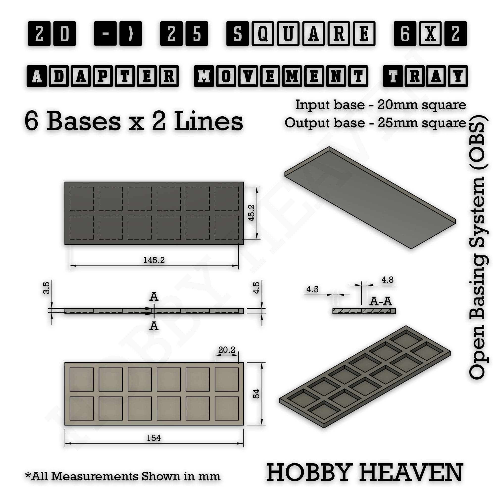 Movement Tray Square and Rectangle Movement Trays Adapters for Tabletop Games