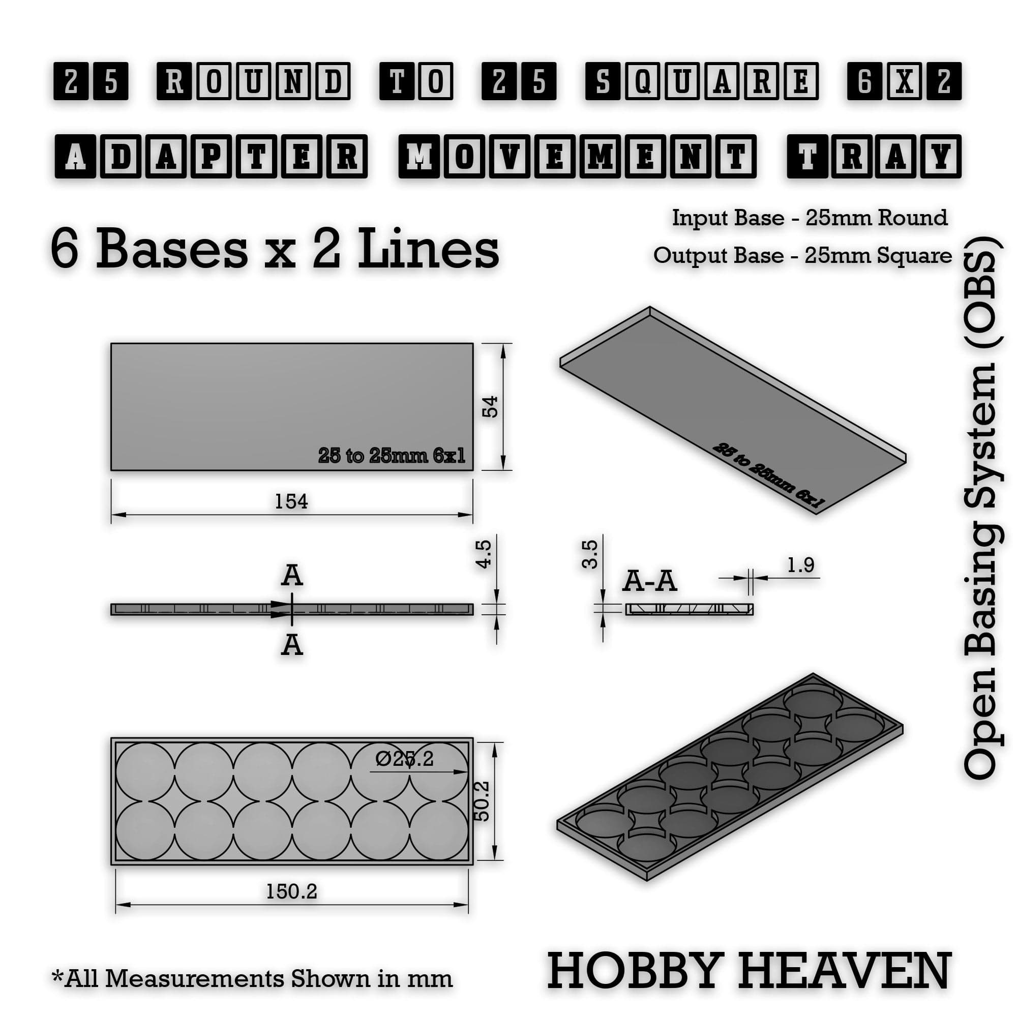Movement Tray Round to Square Movement Trays Adapters for Tabletop Games