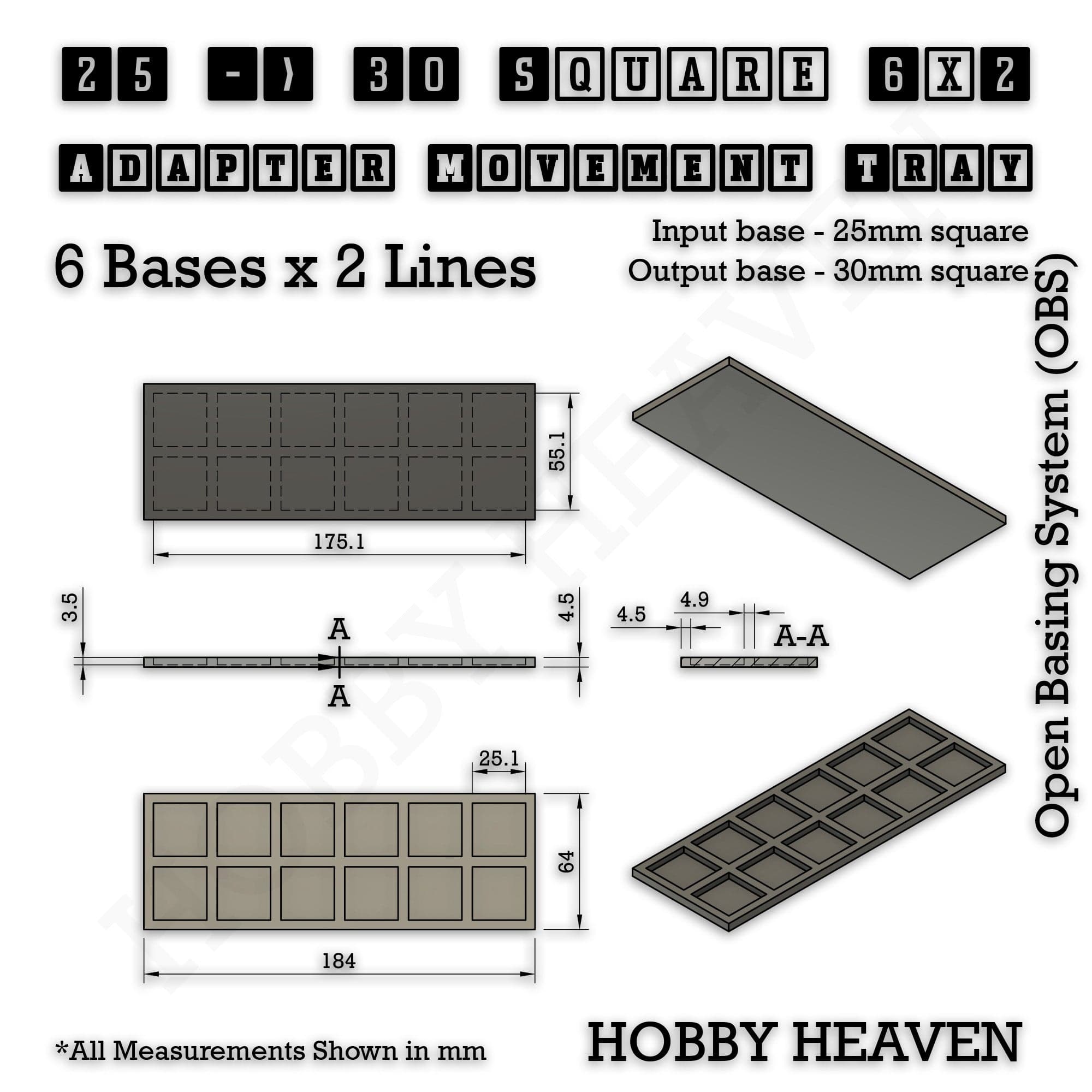 Movement Tray Square and Rectangle Movement Trays Adapters for Tabletop Games