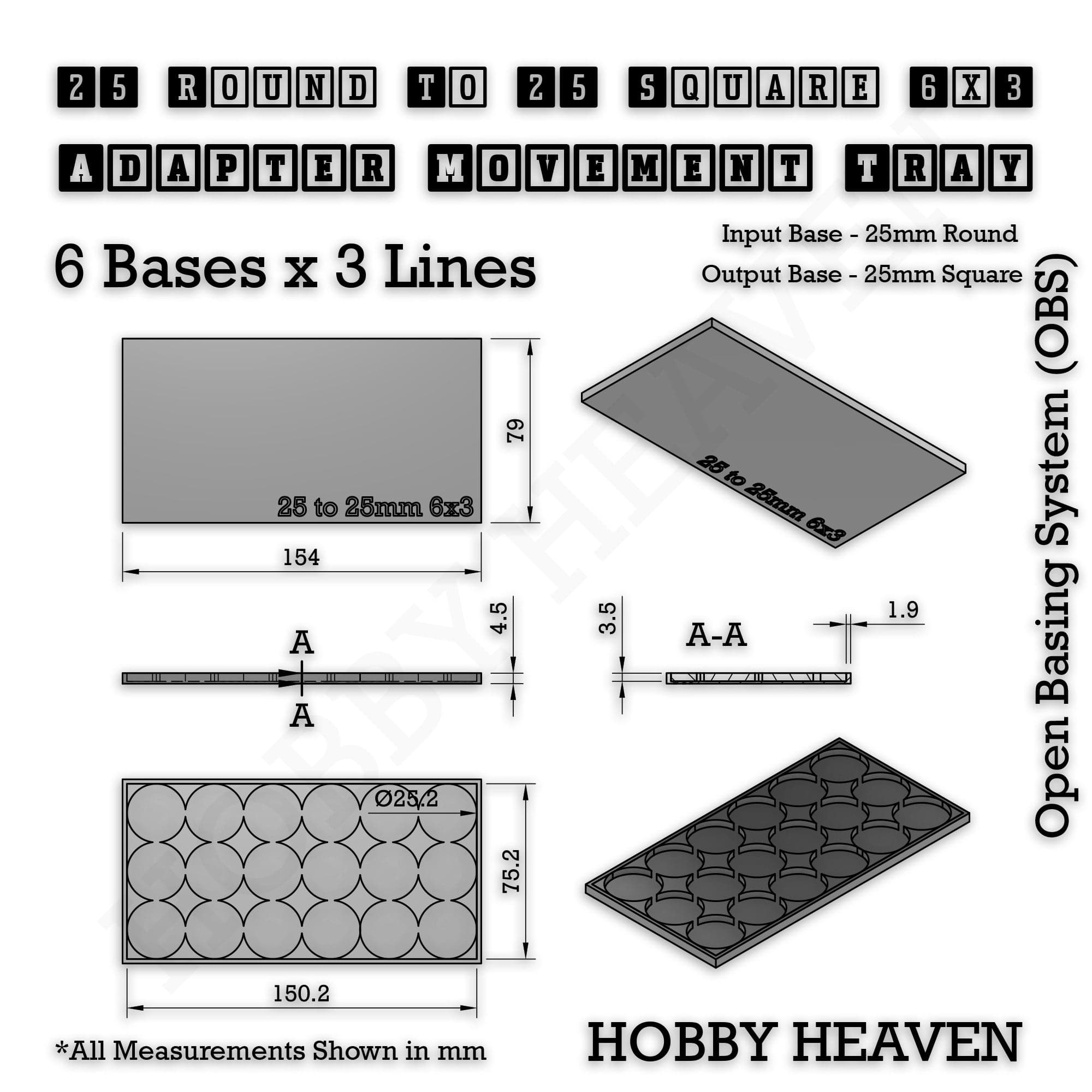 Movement Tray Round to Square Movement Trays Adapters for Tabletop Games