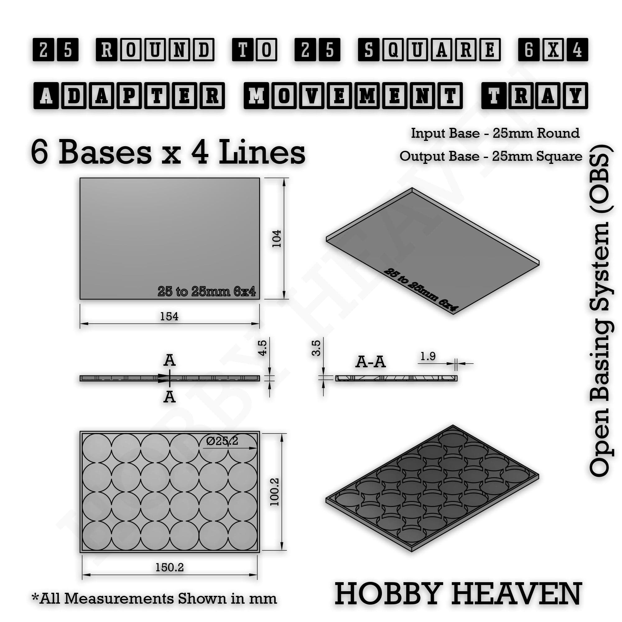 Movement Tray Round to Square Movement Trays Adapters for Tabletop Games