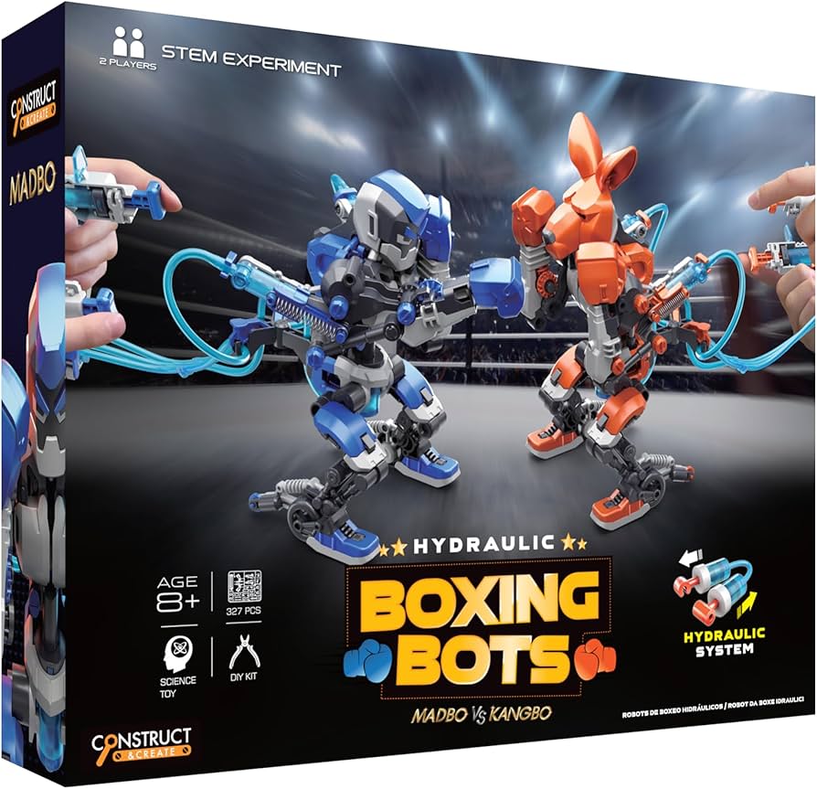 Toy Boxing Bots - CONSTRUCT & CREATE Hydraulic Boxing Bots DIY STEM Build Your Own Project Kit Set