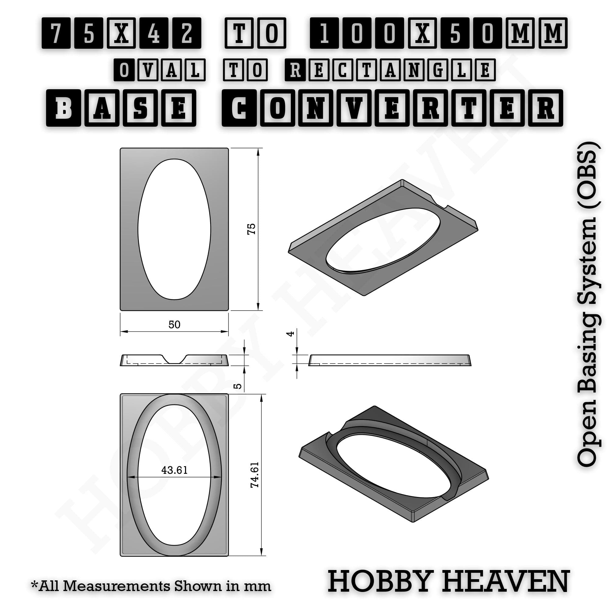 Base Converter Wargaming Oval to Rectangle Base Converters – Tabletop Games | 3D Printed Tabletop Accessories