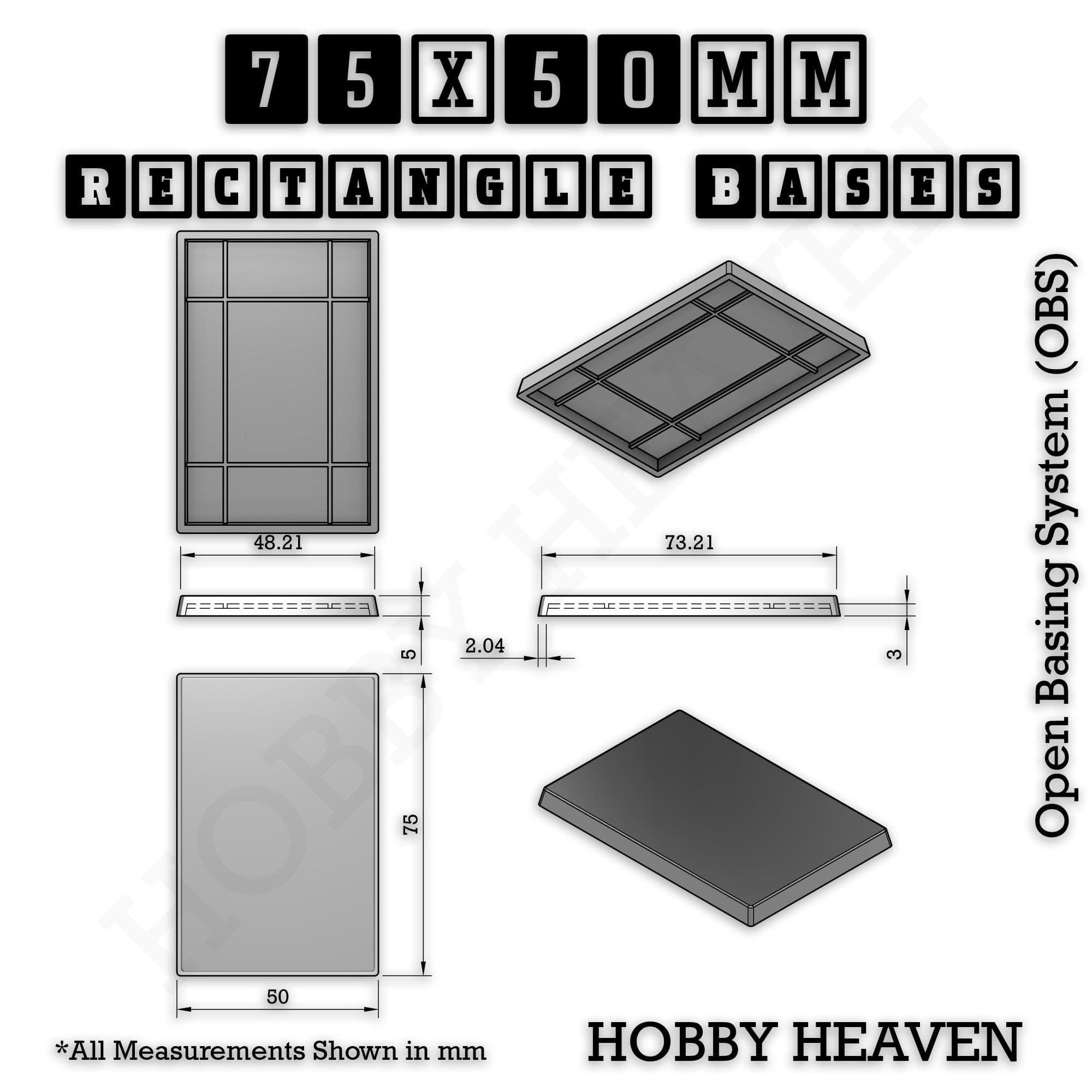 Base Rectangle Bases Range Sizes - 75x30mm to 125x40mm Medium Sizes 3d Print Full Range Tabletop Games