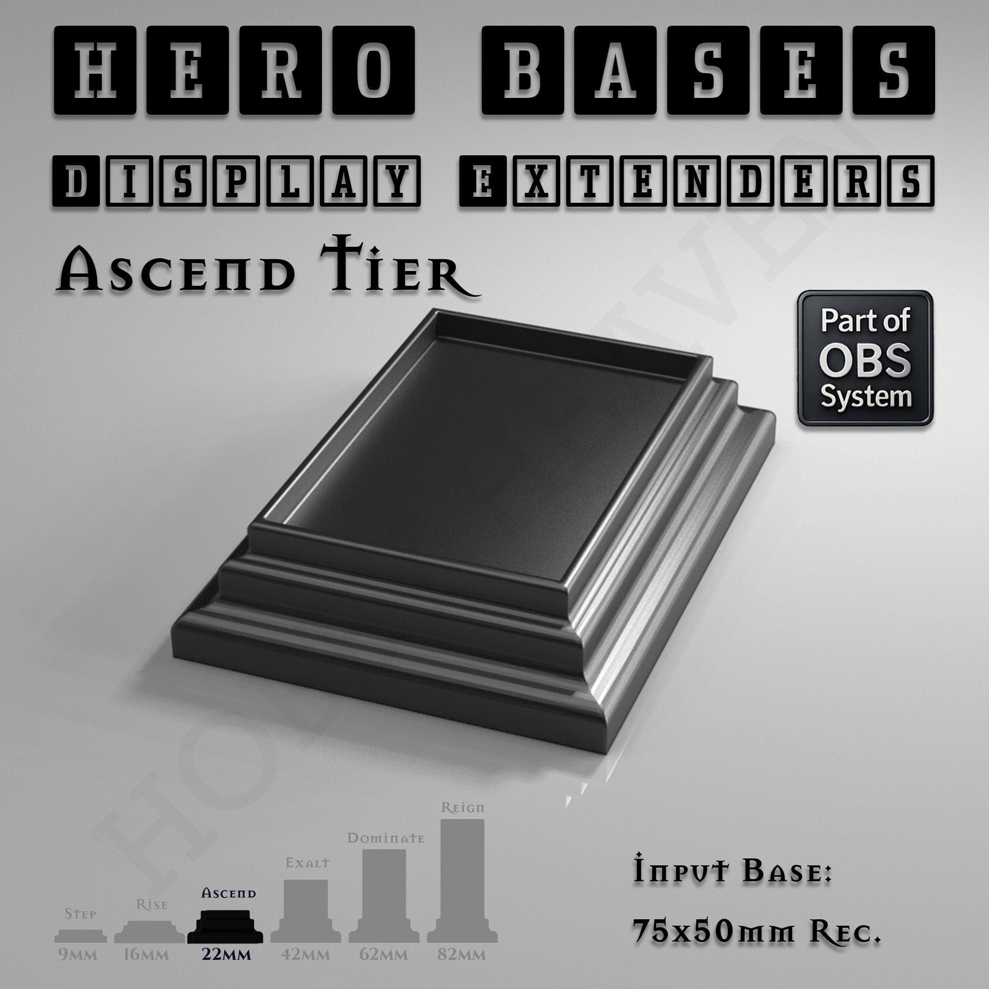 Plastic Bases Hero Bases Display Extenders | Squares and Rectangles | Convert Gaming Bases to Display Bases & Plinths