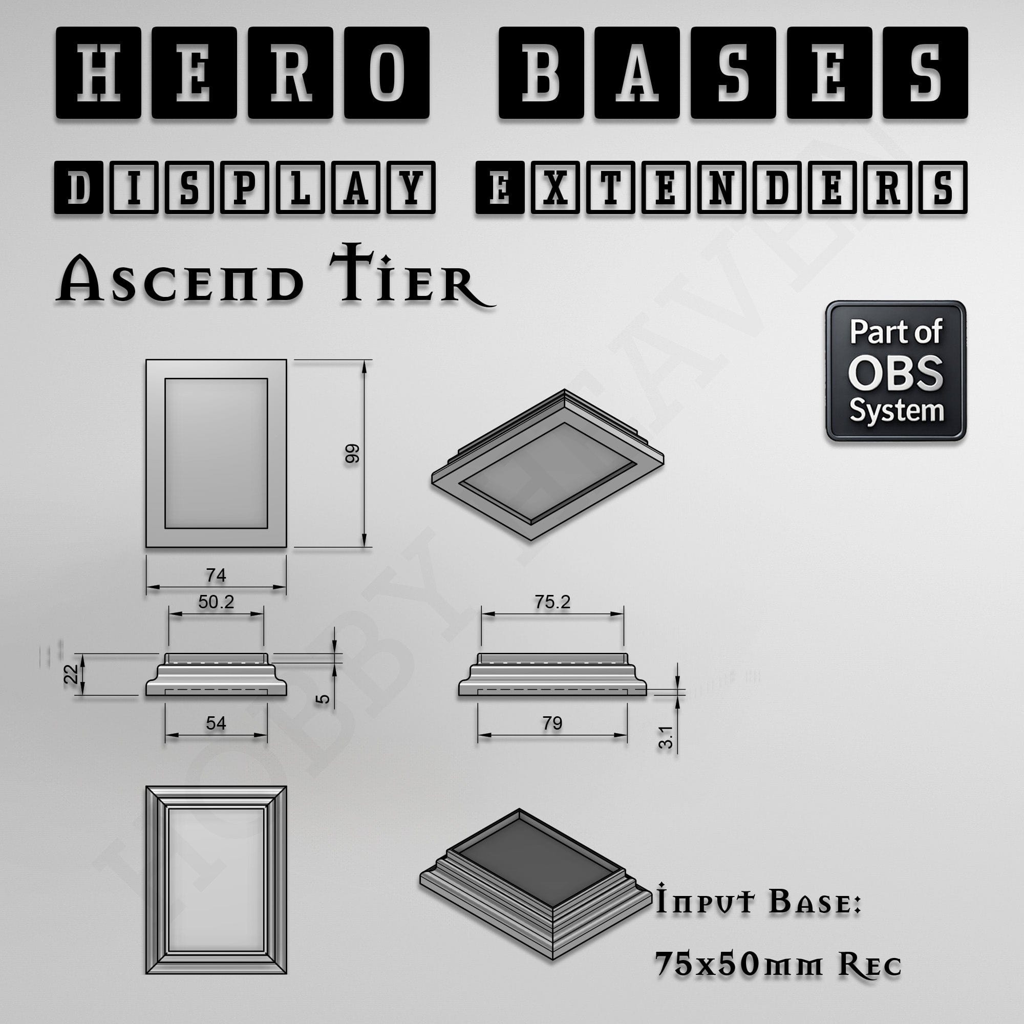Plastic Bases Hero Bases Display Extenders | Squares and Rectangles | Convert Gaming Bases to Display Bases & Plinths