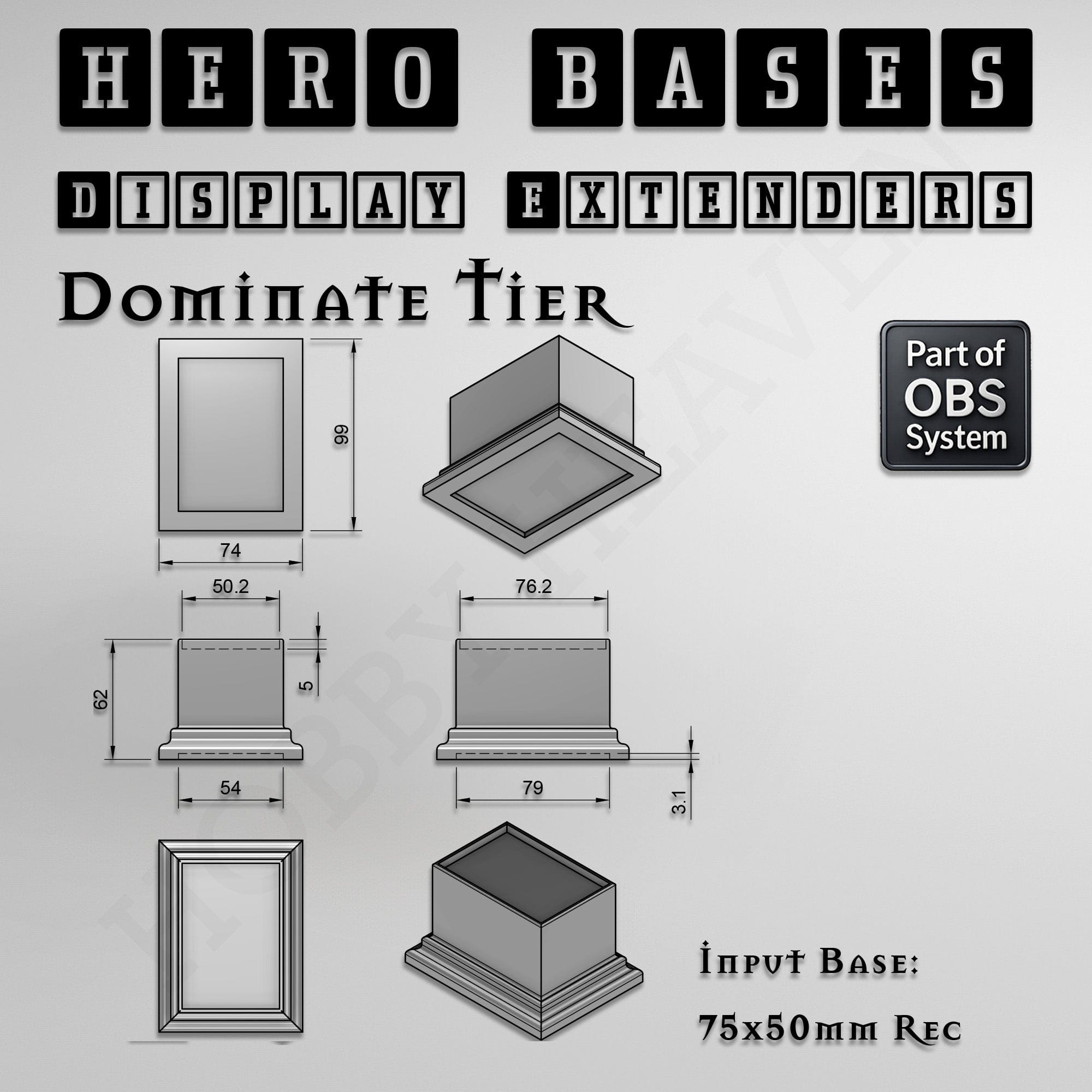 Plastic Bases Hero Bases Display Extenders | Squares and Rectangles | Convert Gaming Bases to Display Bases & Plinths
