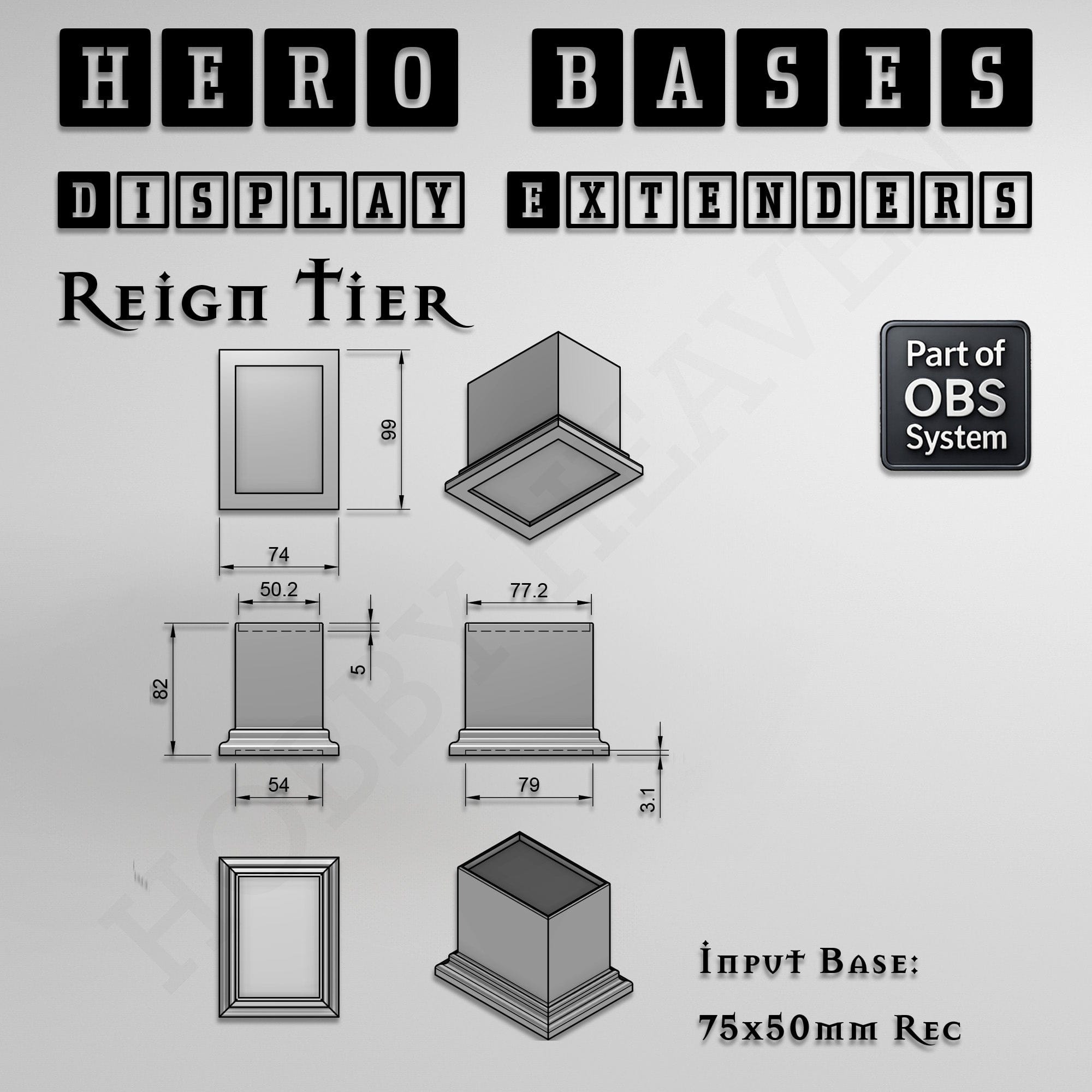 Plastic Bases Hero Bases Display Extenders | Squares and Rectangles | Convert Gaming Bases to Display Bases & Plinths