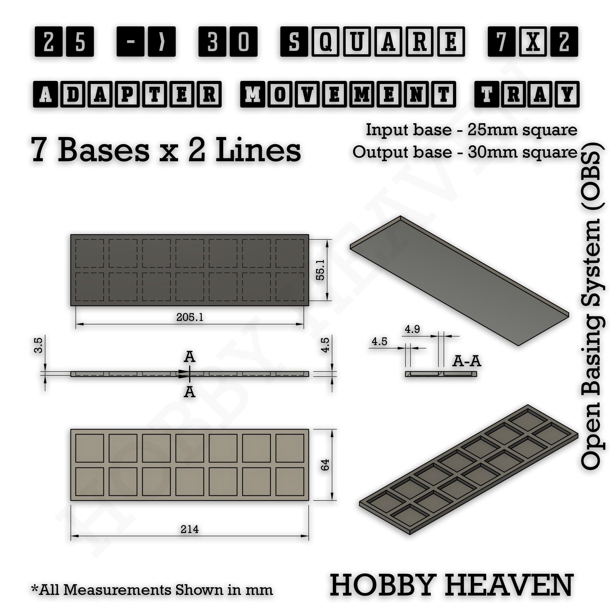 Movement Tray Square and Rectangle Movement Trays Adapters for Tabletop Games