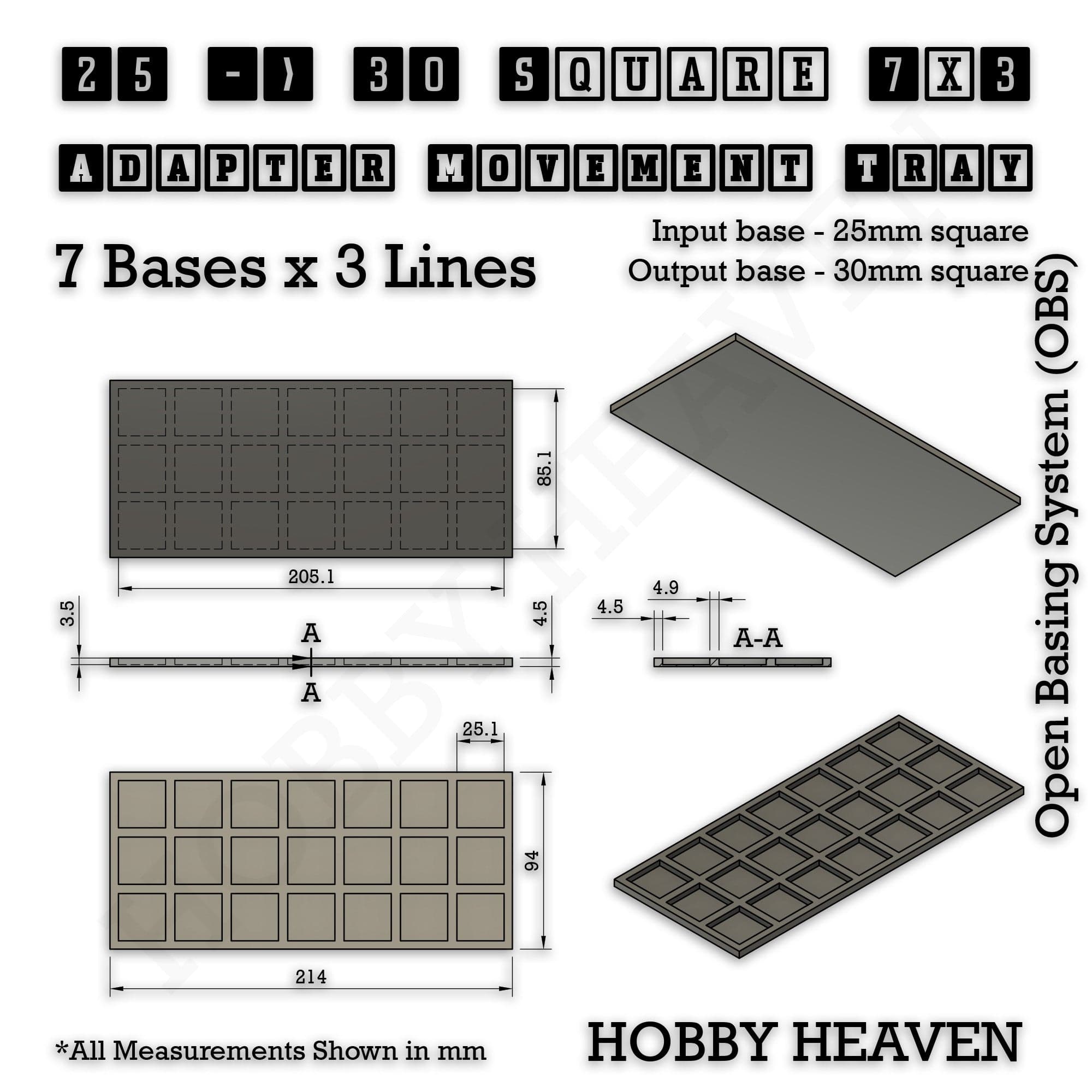 Movement Tray Square and Rectangle Movement Trays Adapters for Tabletop Games