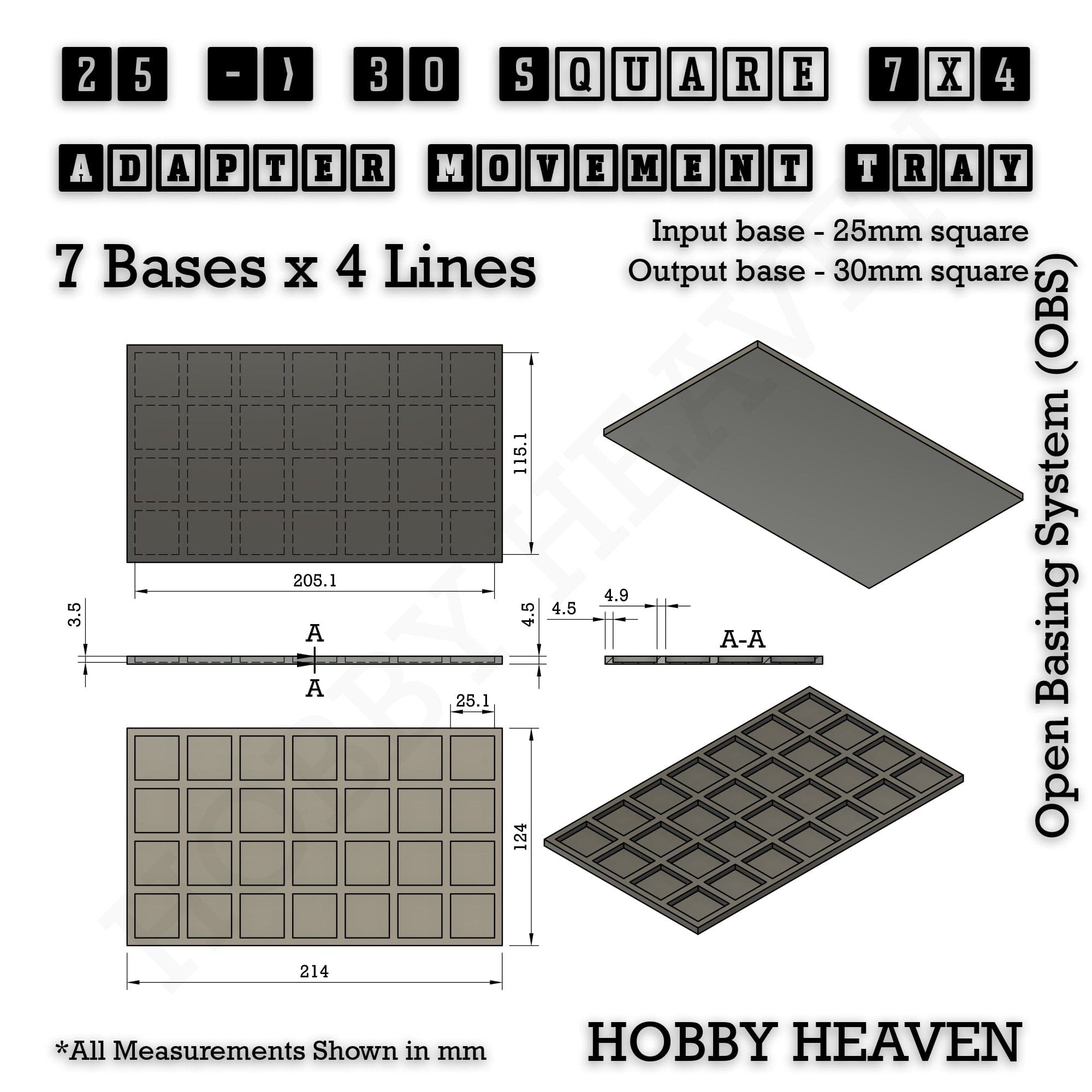 Movement Tray Square and Rectangle Movement Trays Adapters for Tabletop Games