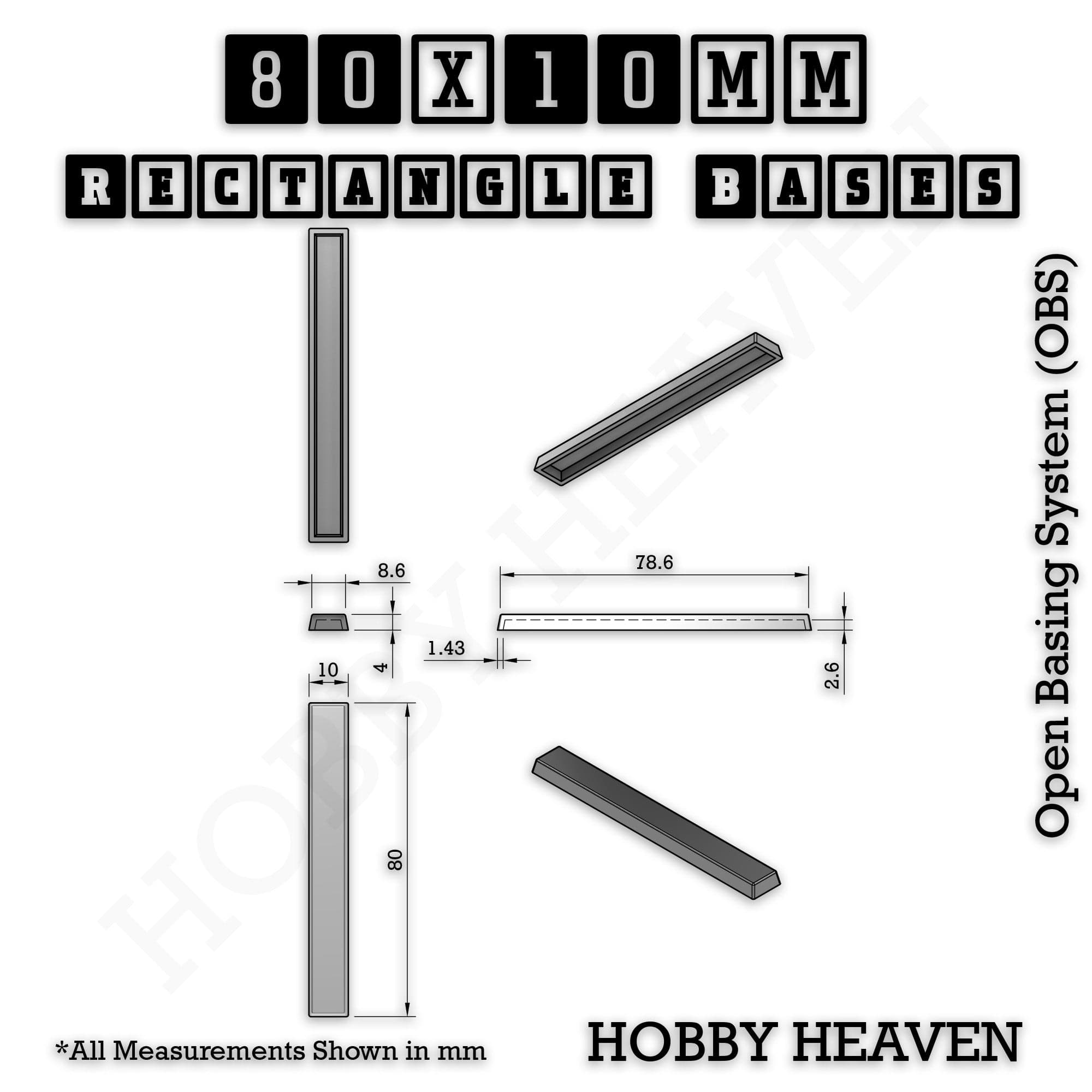 Base Rectangle Bases Range Sizes - 75x30mm to 125x40mm Medium Sizes 3d Print Full Range Tabletop Games