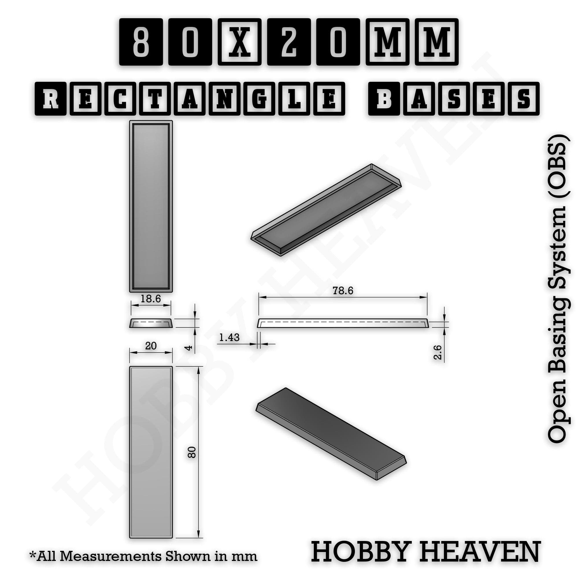 Base Rectangle Bases Range Sizes - 75x30mm to 125x40mm Medium Sizes 3d Print Full Range Tabletop Games