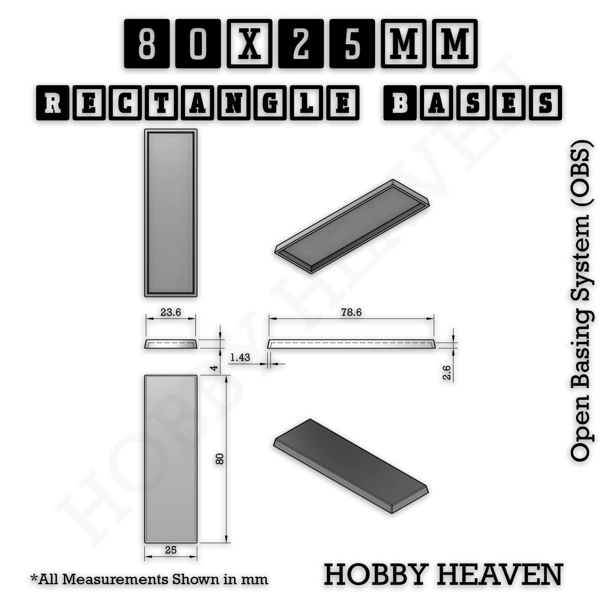 Base Rectangle Bases Range Sizes - 75x30mm to 125x40mm Medium Sizes 3d Print Full Range Tabletop Games