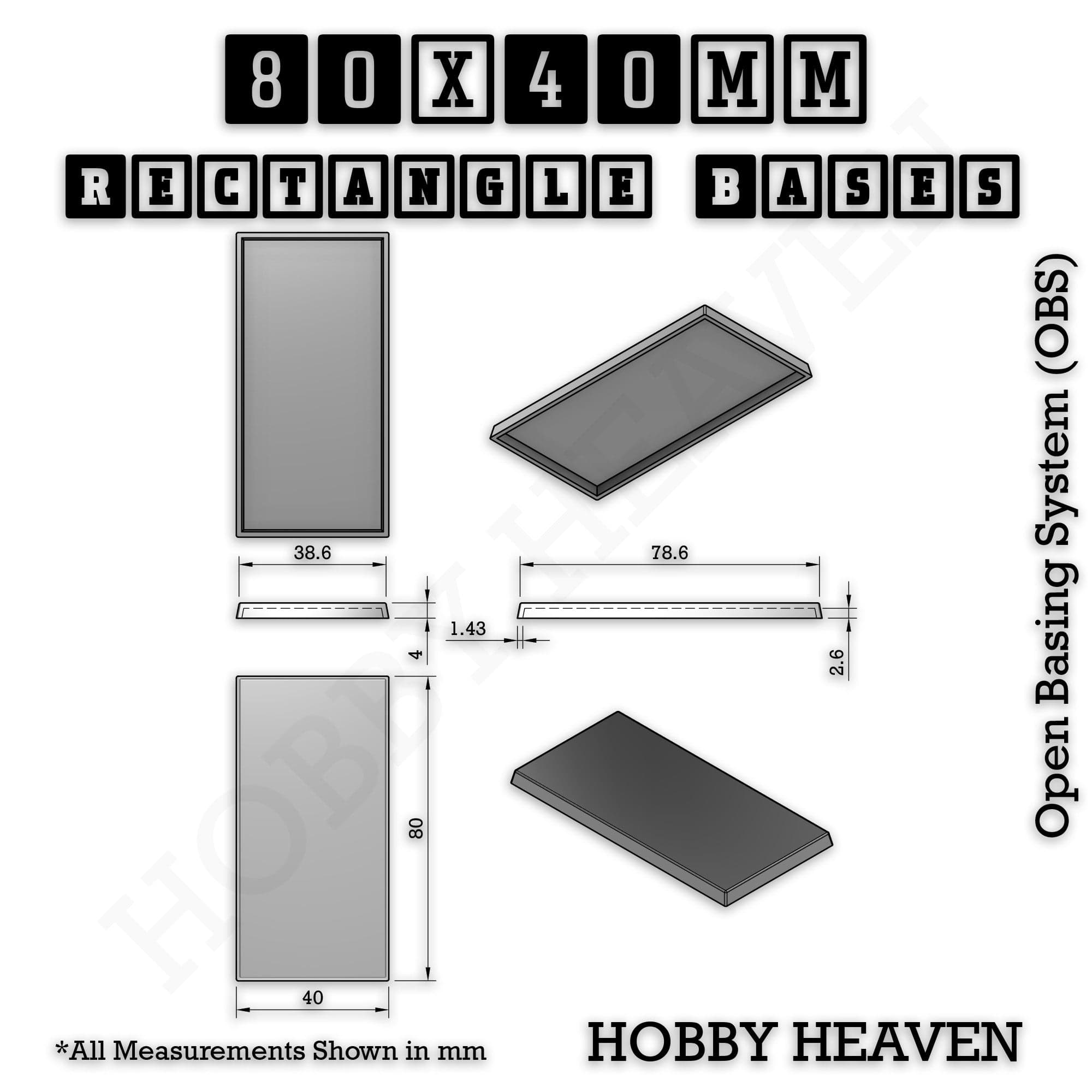 Base Rectangle Bases Range Sizes - 75x30mm to 125x40mm Medium Sizes 3d Print Full Range Tabletop Games