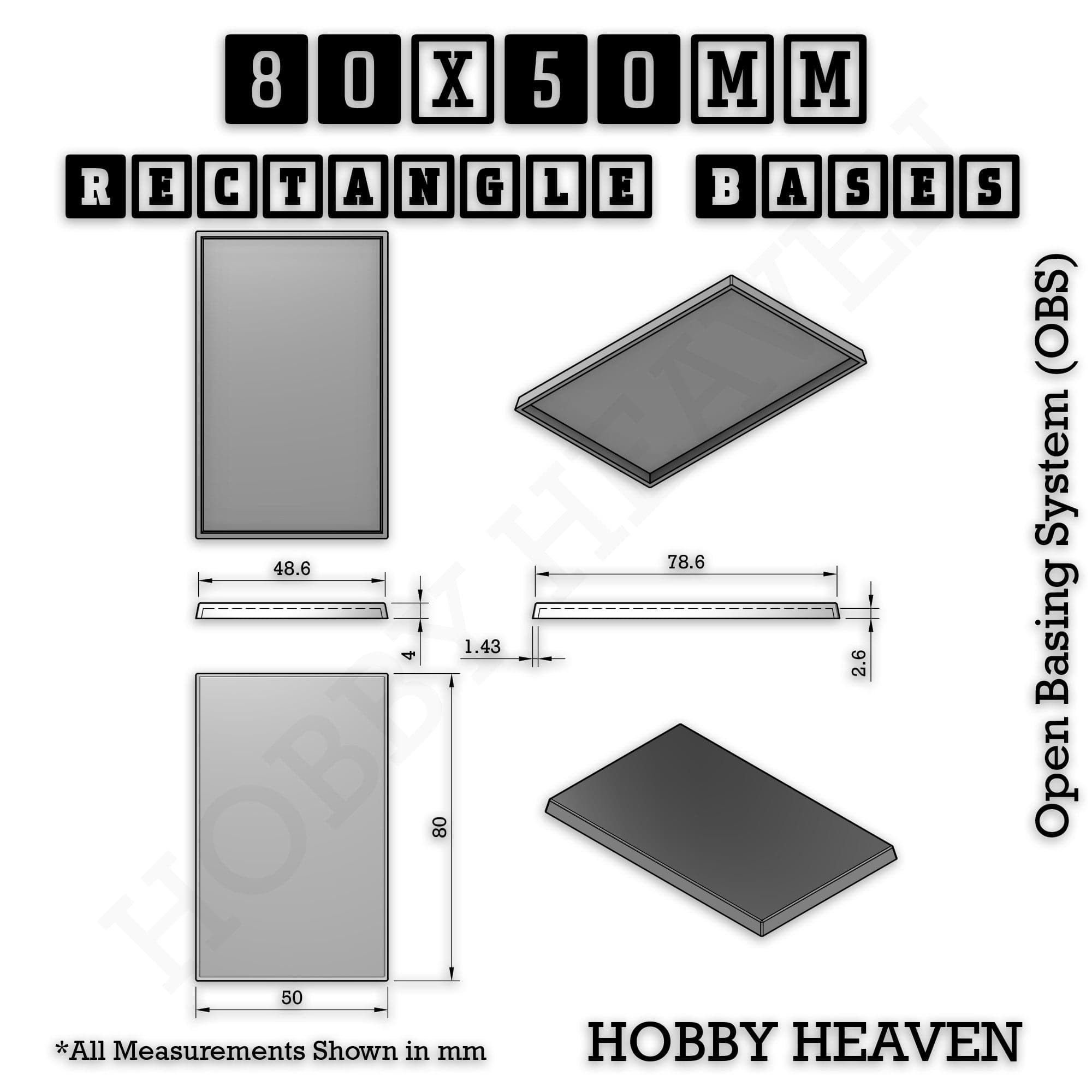 Base Rectangle Bases Range Sizes - 75x30mm to 125x40mm Medium Sizes 3d Print Full Range Tabletop Games