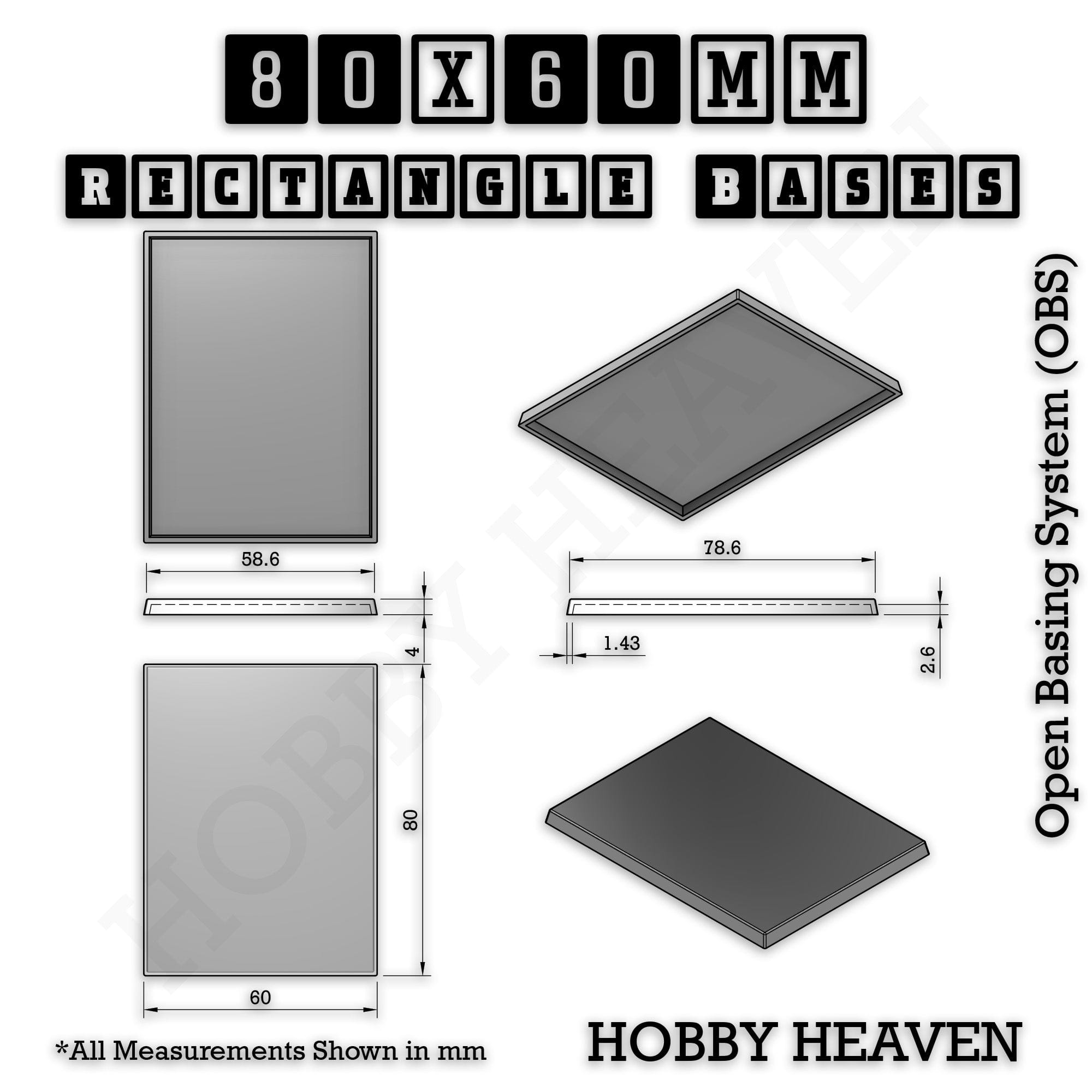 Base Rectangle Bases Range Sizes - 75x30mm to 125x40mm Medium Sizes 3d Print Full Range Tabletop Games