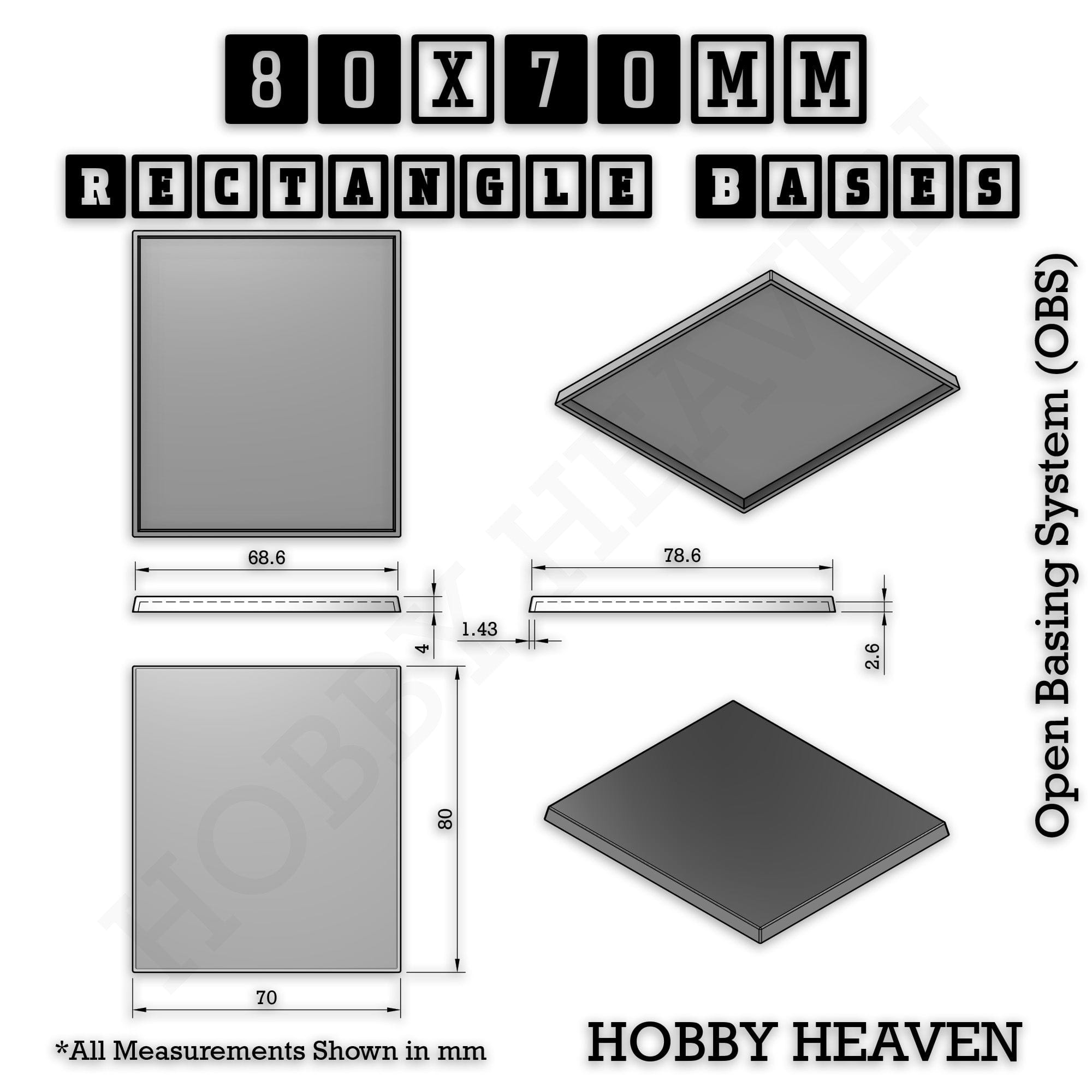 Base Rectangle Bases Range Sizes - 75x30mm to 125x40mm Medium Sizes 3d Print Full Range Tabletop Games