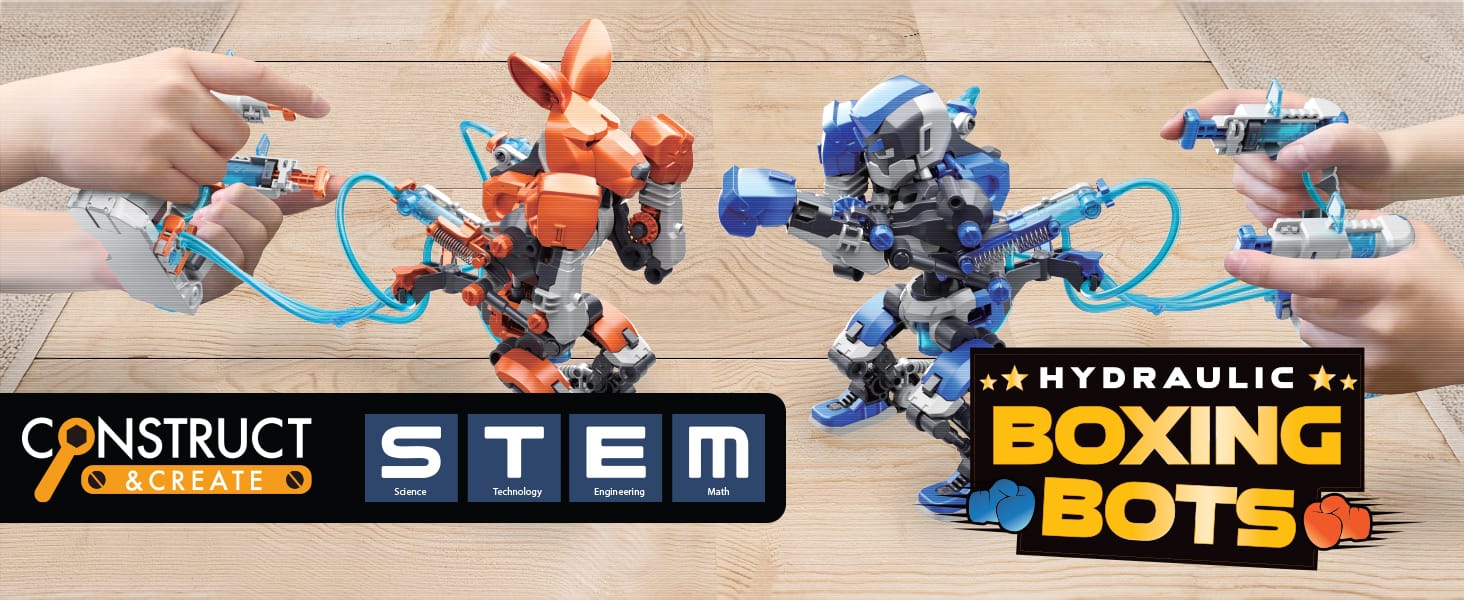 Toy Boxing Bots - CONSTRUCT & CREATE Hydraulic Boxing Bots DIY STEM Build Your Own Project Kit Set