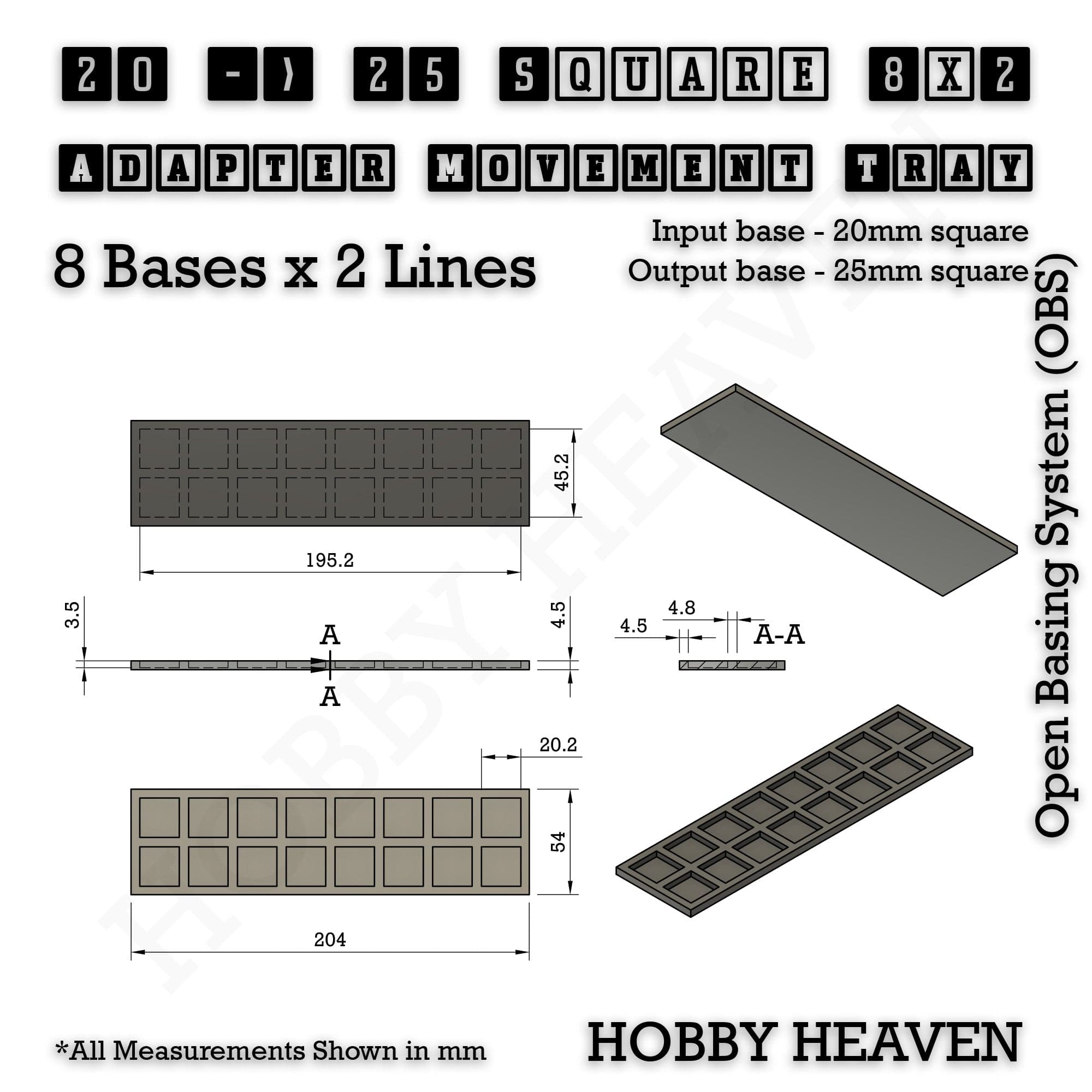 Movement Tray Square and Rectangle Movement Trays Adapters for Tabletop Games