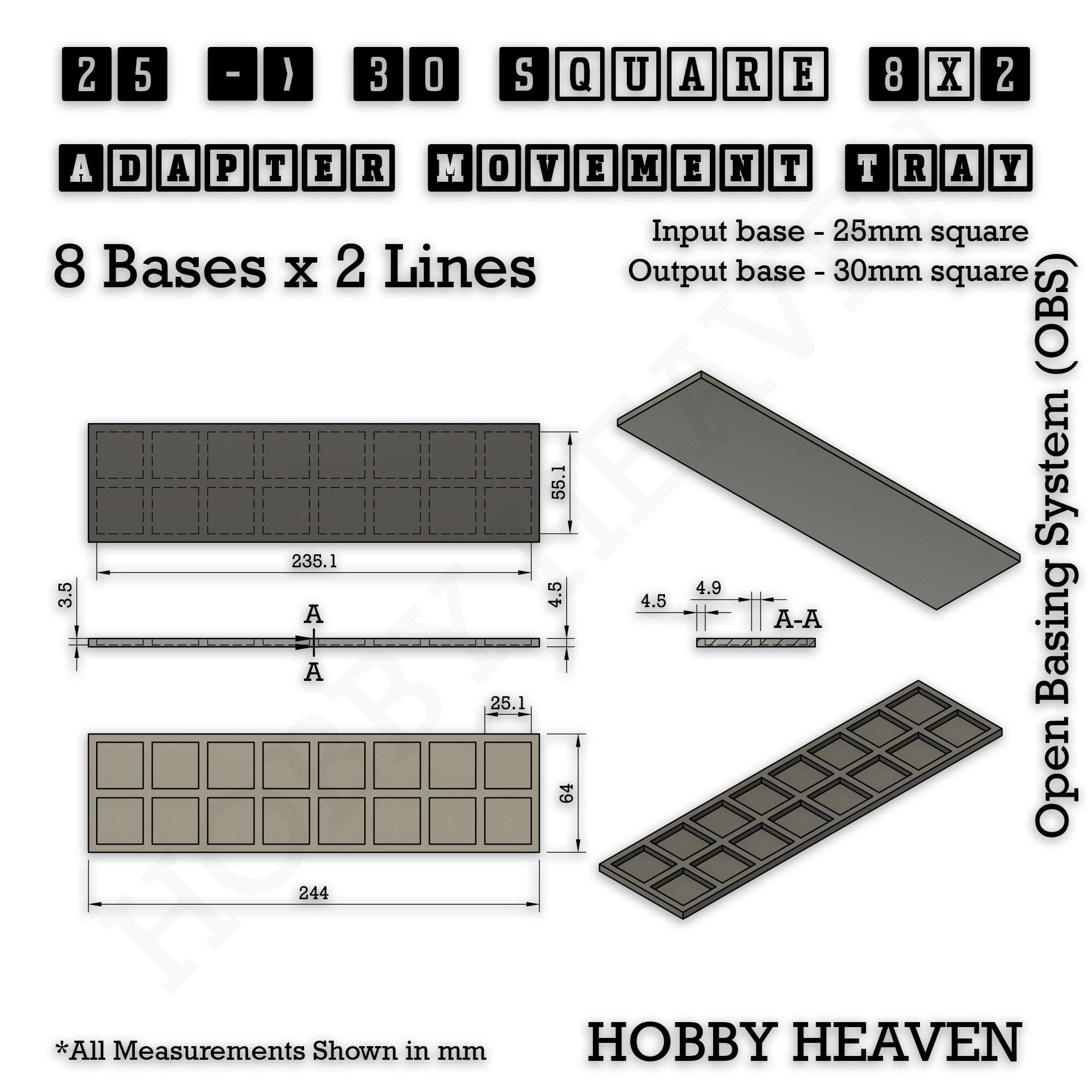 Movement Tray Square and Rectangle Movement Trays Adapters for Tabletop Games