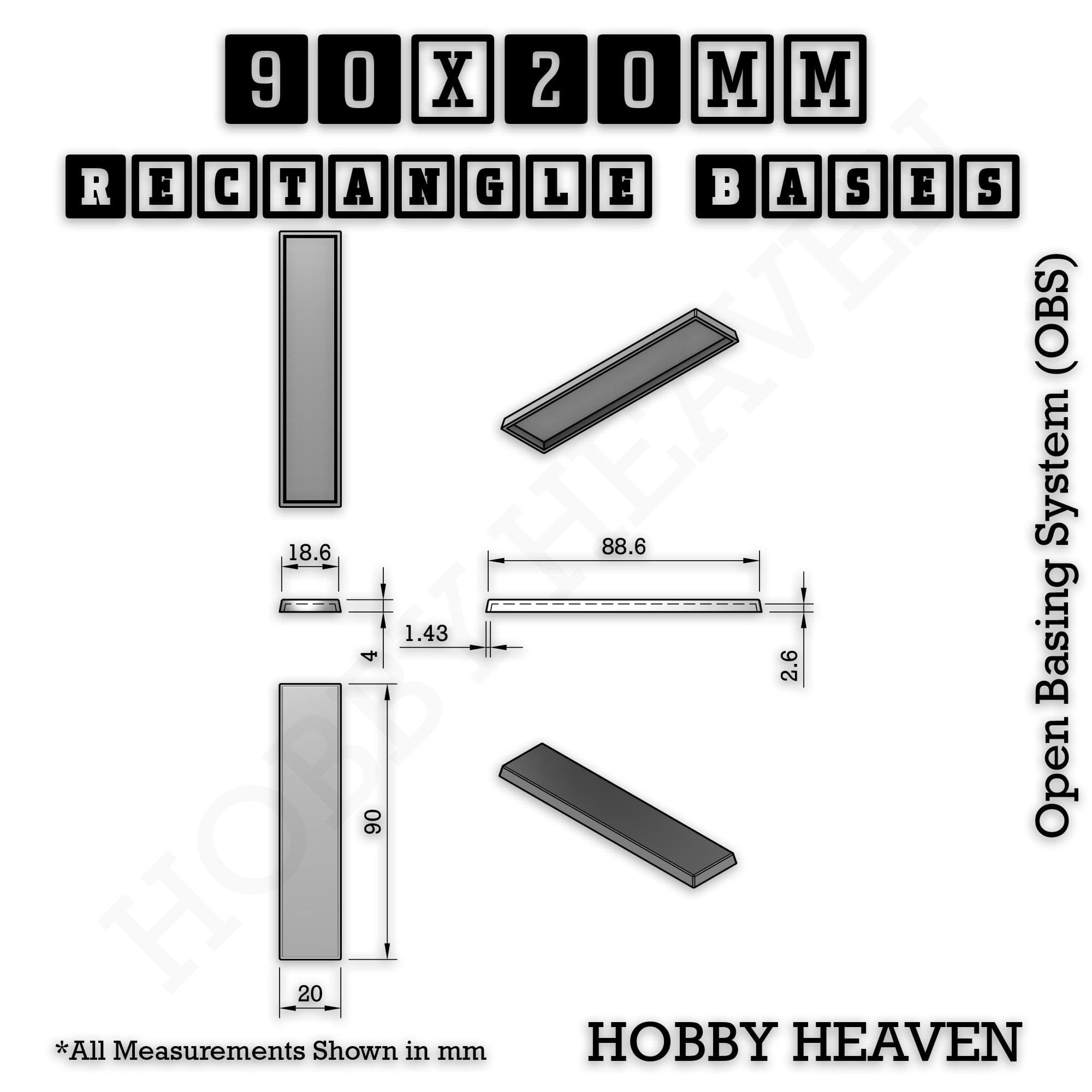 Base Rectangle Bases Range Sizes - 75x30mm to 125x40mm Medium Sizes 3d Print Full Range Tabletop Games