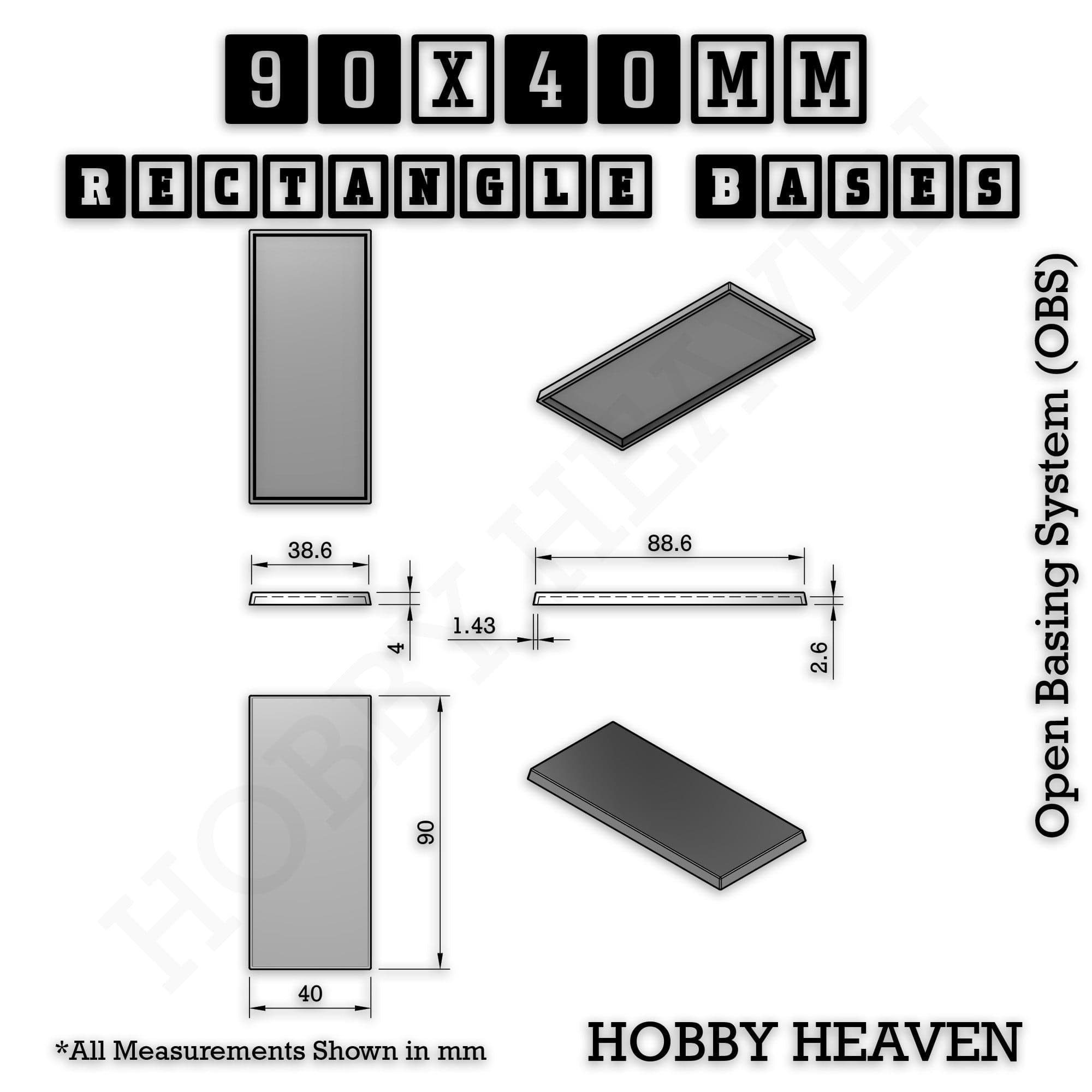 Base Rectangle Bases Range Sizes - 75x30mm to 125x40mm Medium Sizes 3d Print Full Range Tabletop Games