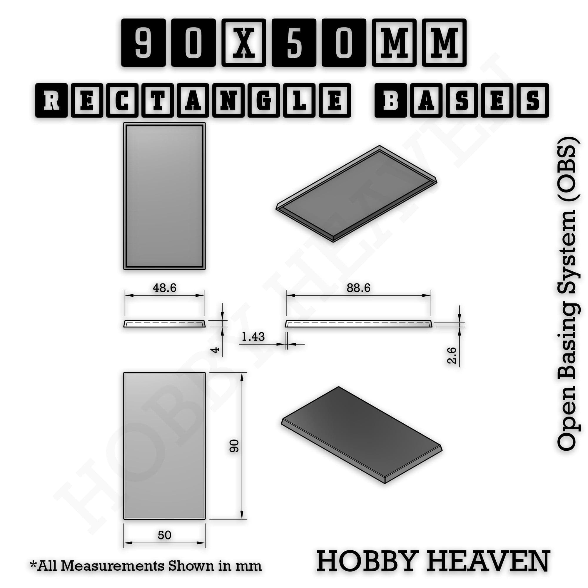 Base Rectangle Bases Range Sizes - 75x30mm to 125x40mm Medium Sizes 3d Print Full Range Tabletop Games