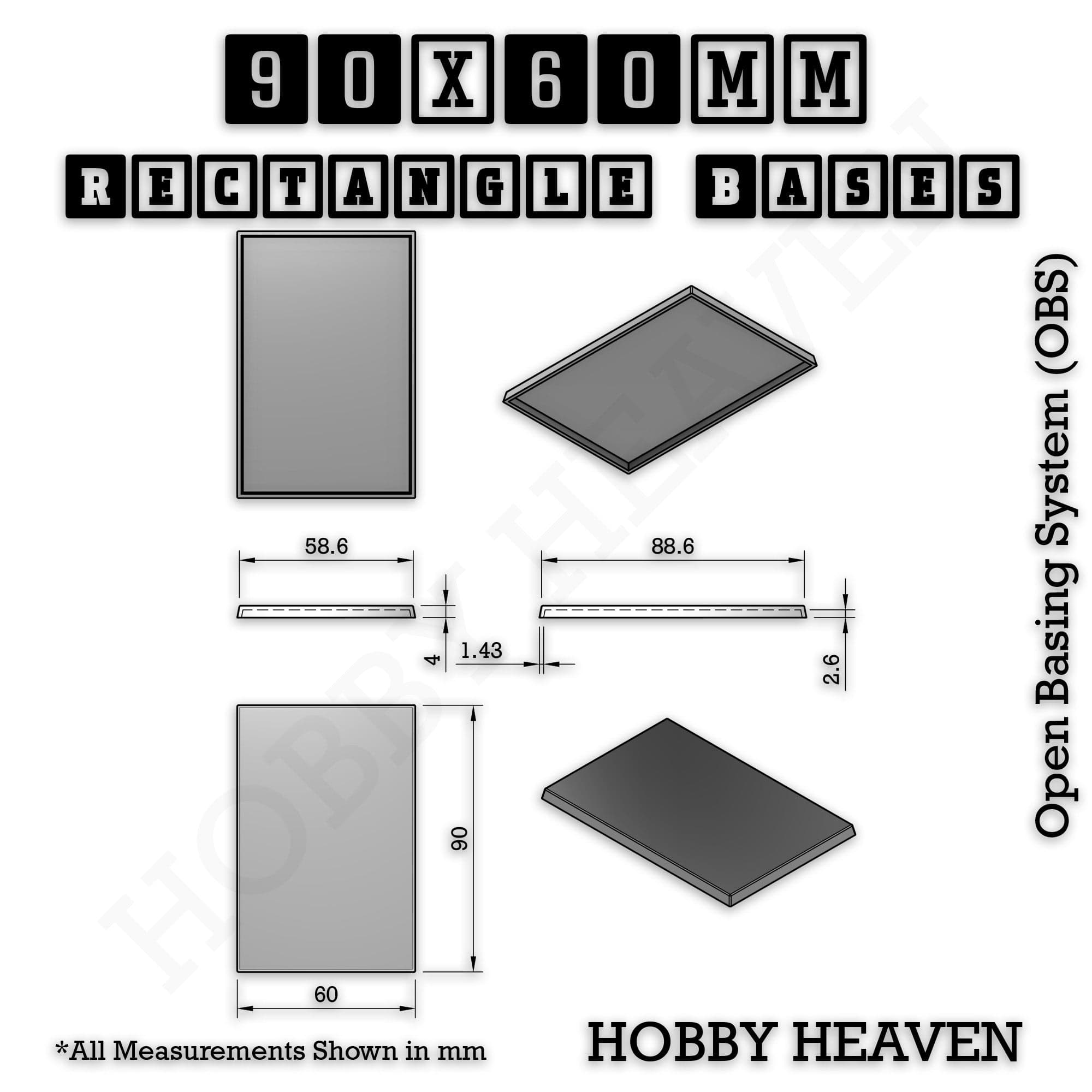 Base Rectangle Bases Range Sizes - 75x30mm to 125x40mm Medium Sizes 3d Print Full Range Tabletop Games
