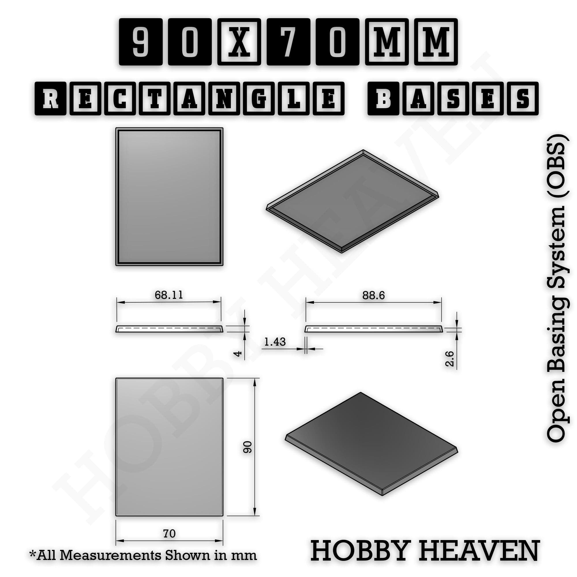 Base Rectangle Bases Range Sizes - 75x30mm to 125x40mm Medium Sizes 3d Print Full Range Tabletop Games